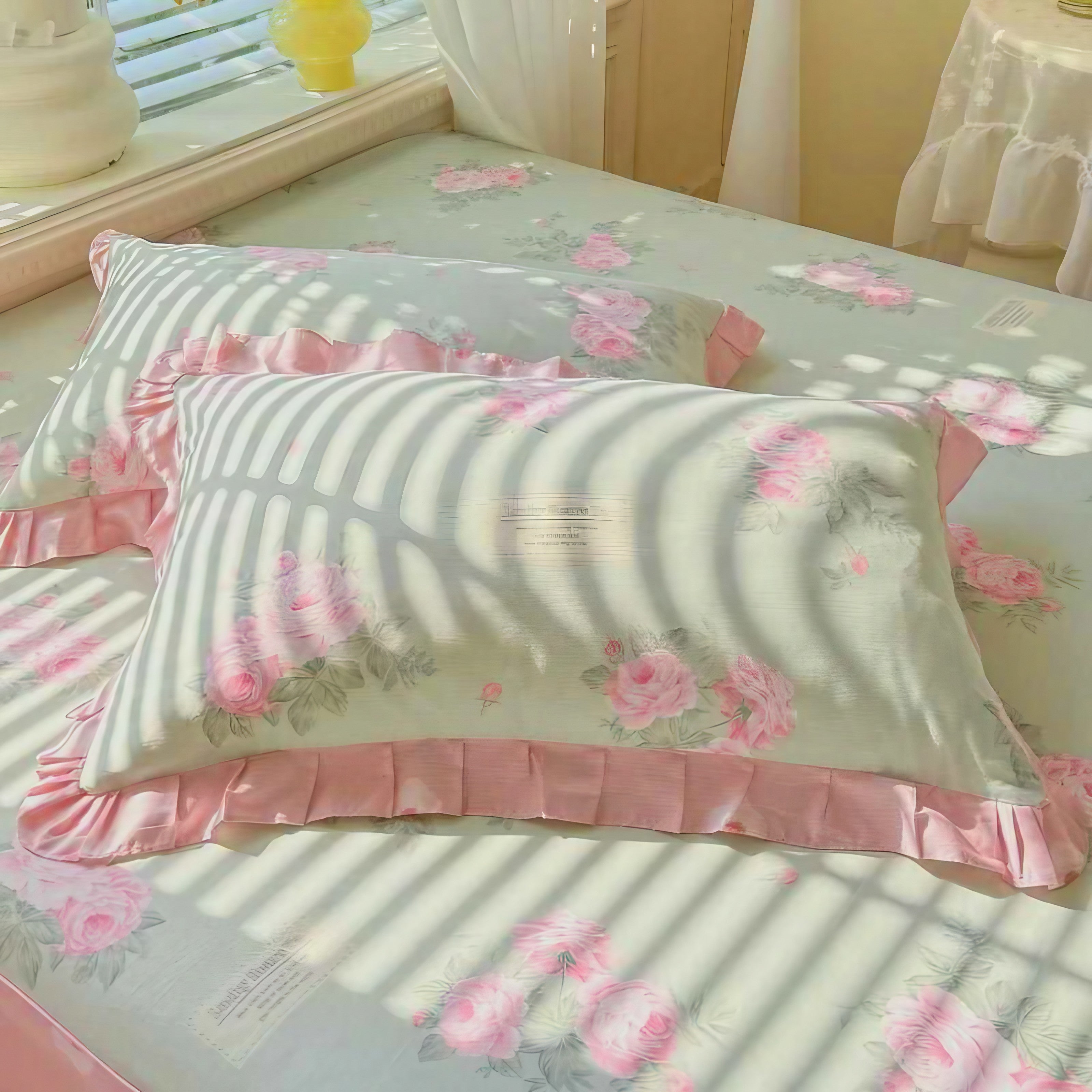 Mint Rose Ruffle Pillowcase