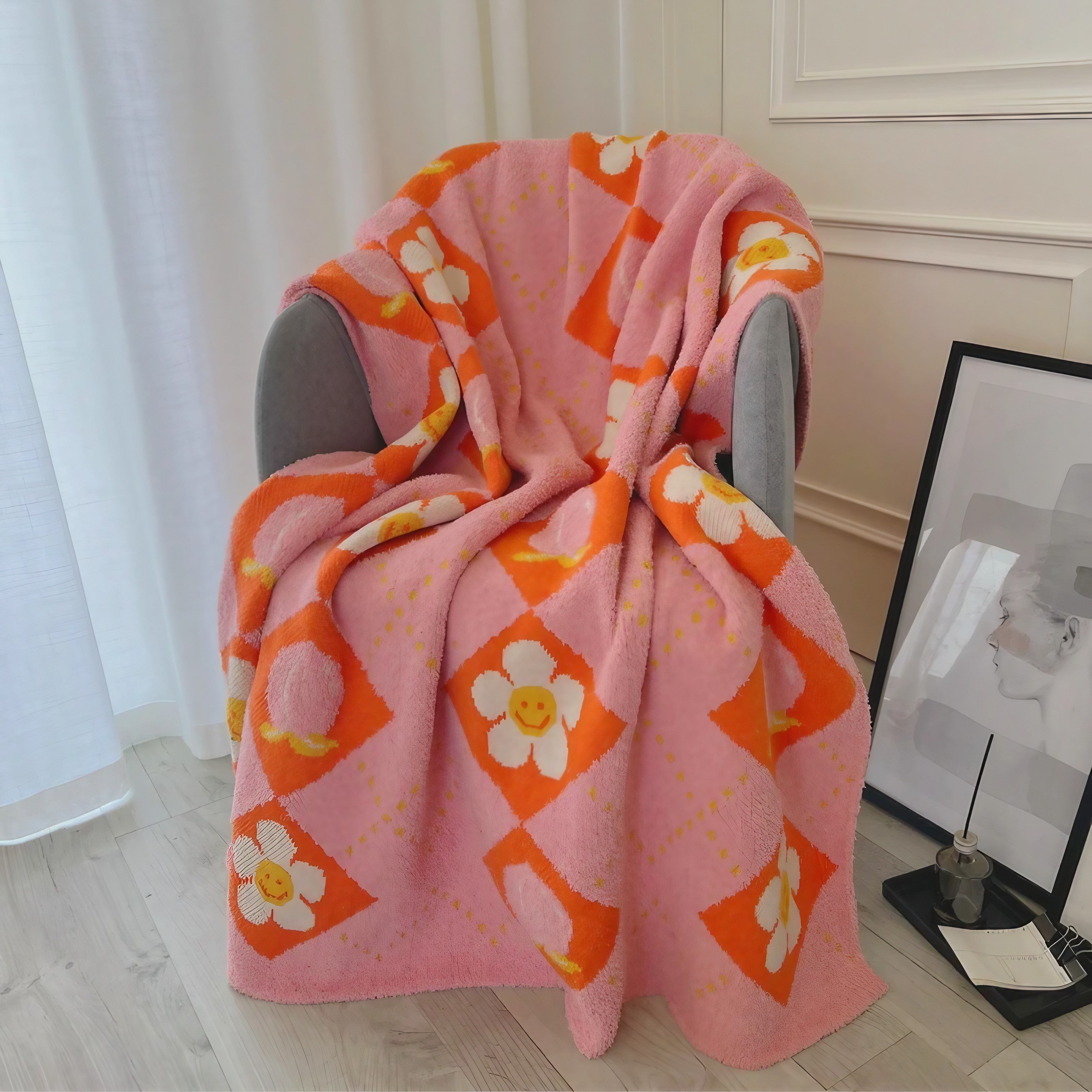 Peach Pop Daisy Blanket