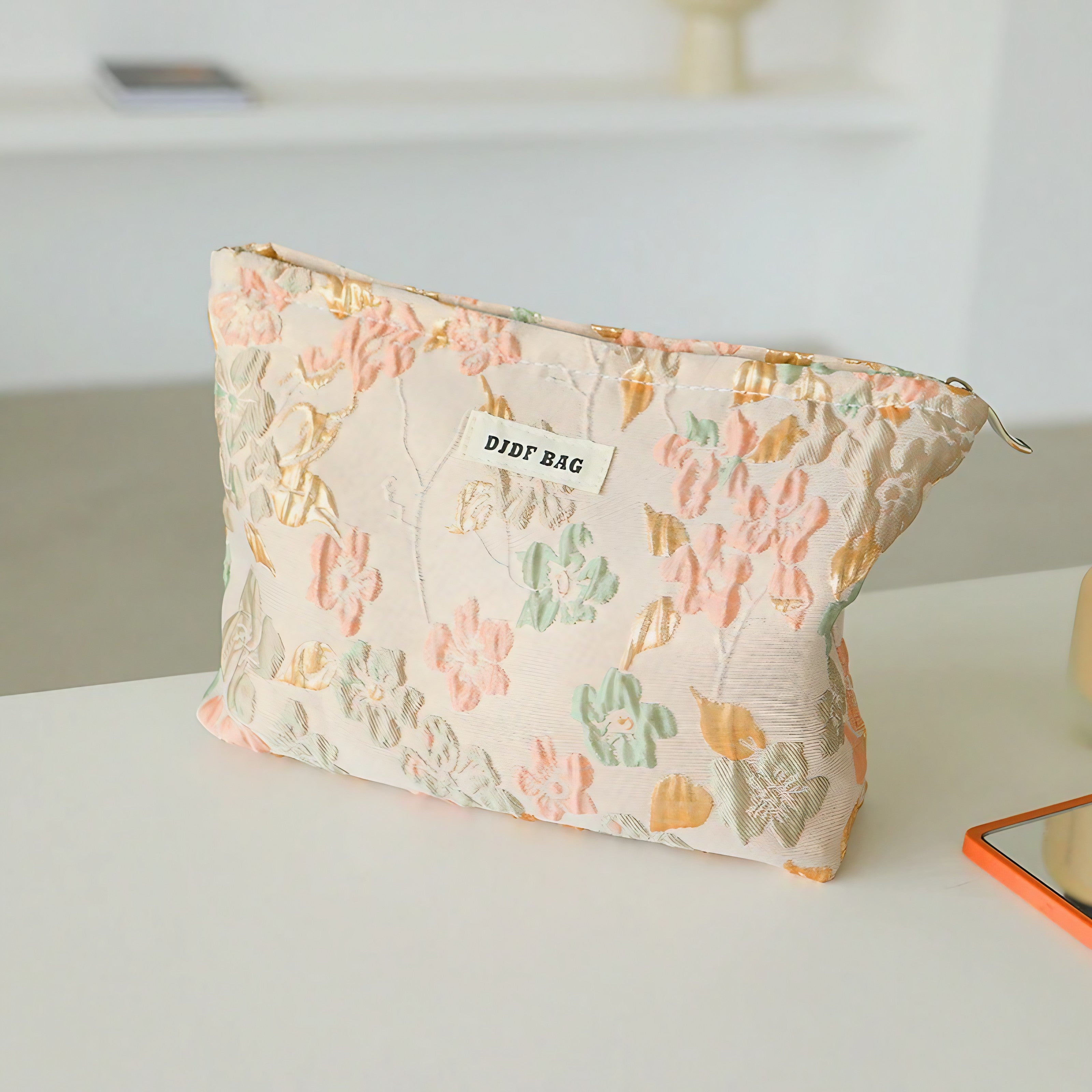 Coral Bloom Quilted Pouch