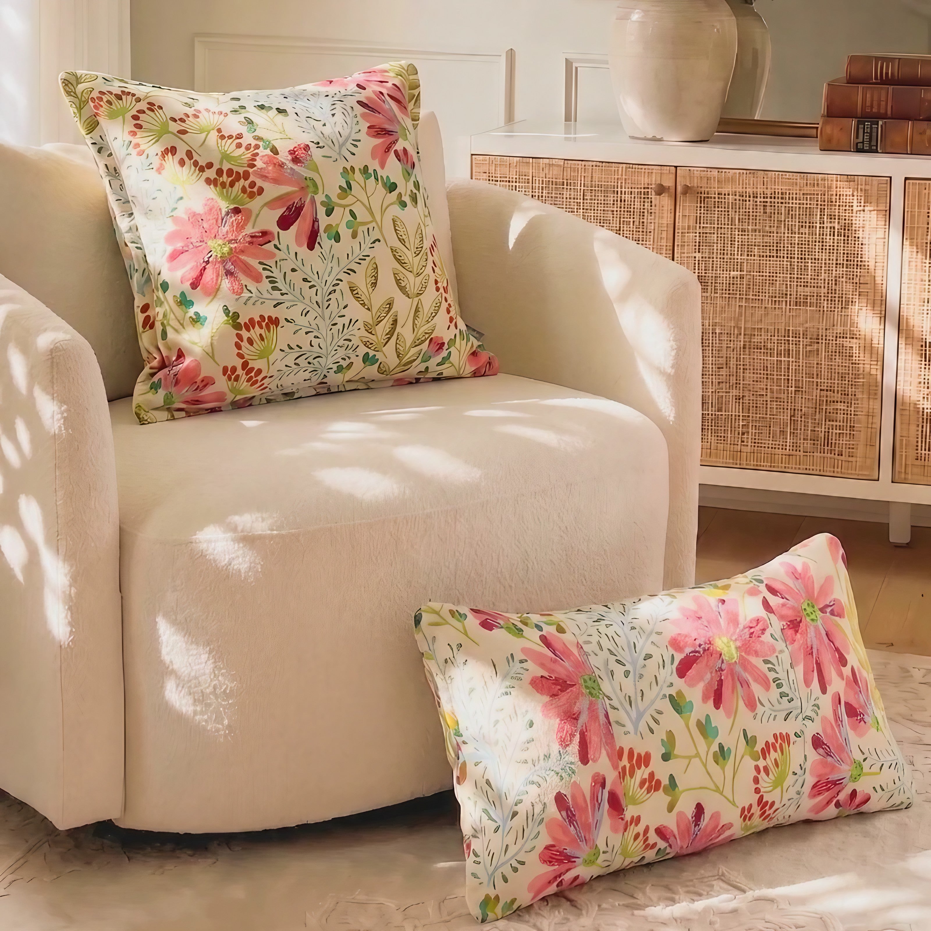 Pink Meadow Lumbar Cushion