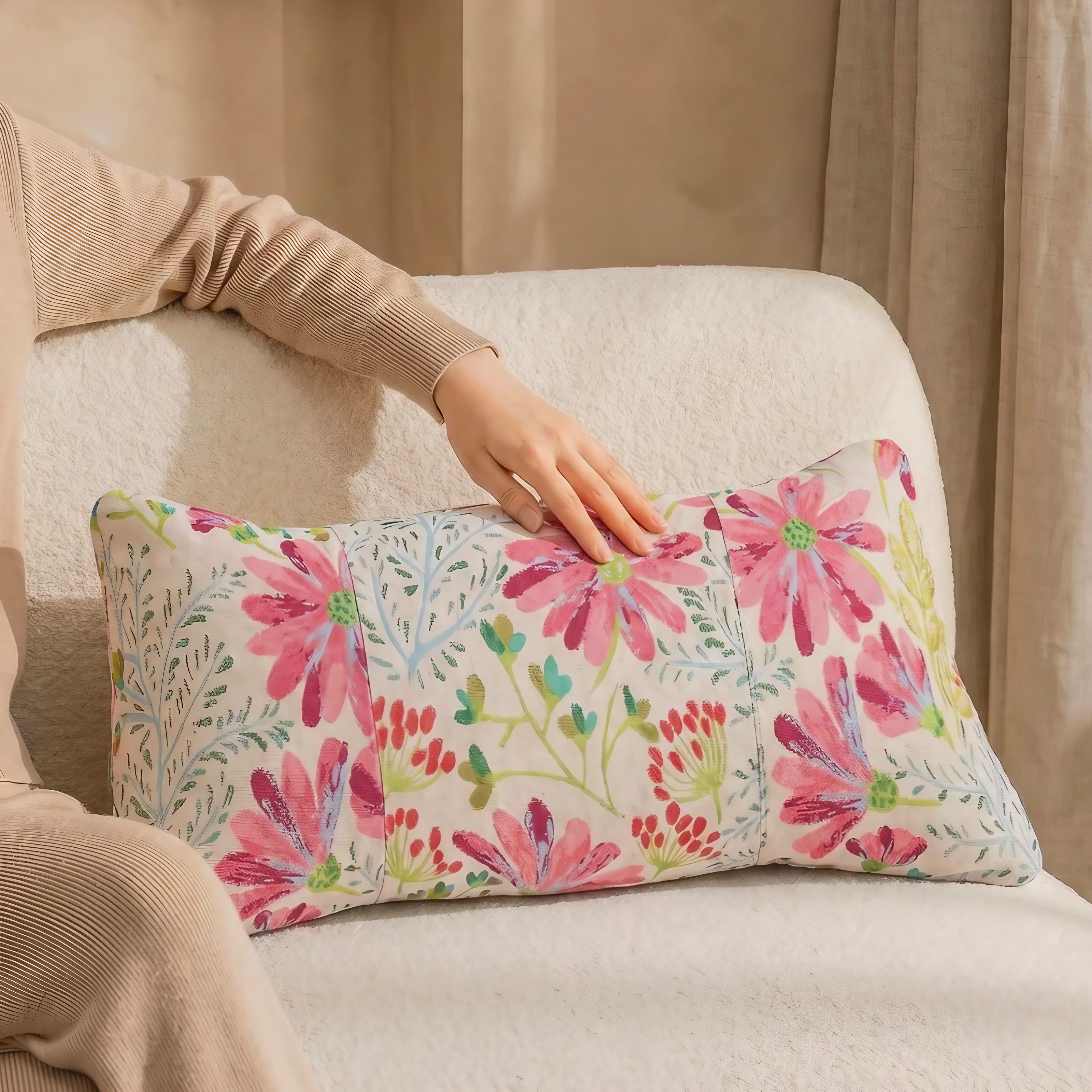 Pink Meadow Lumbar Cushion