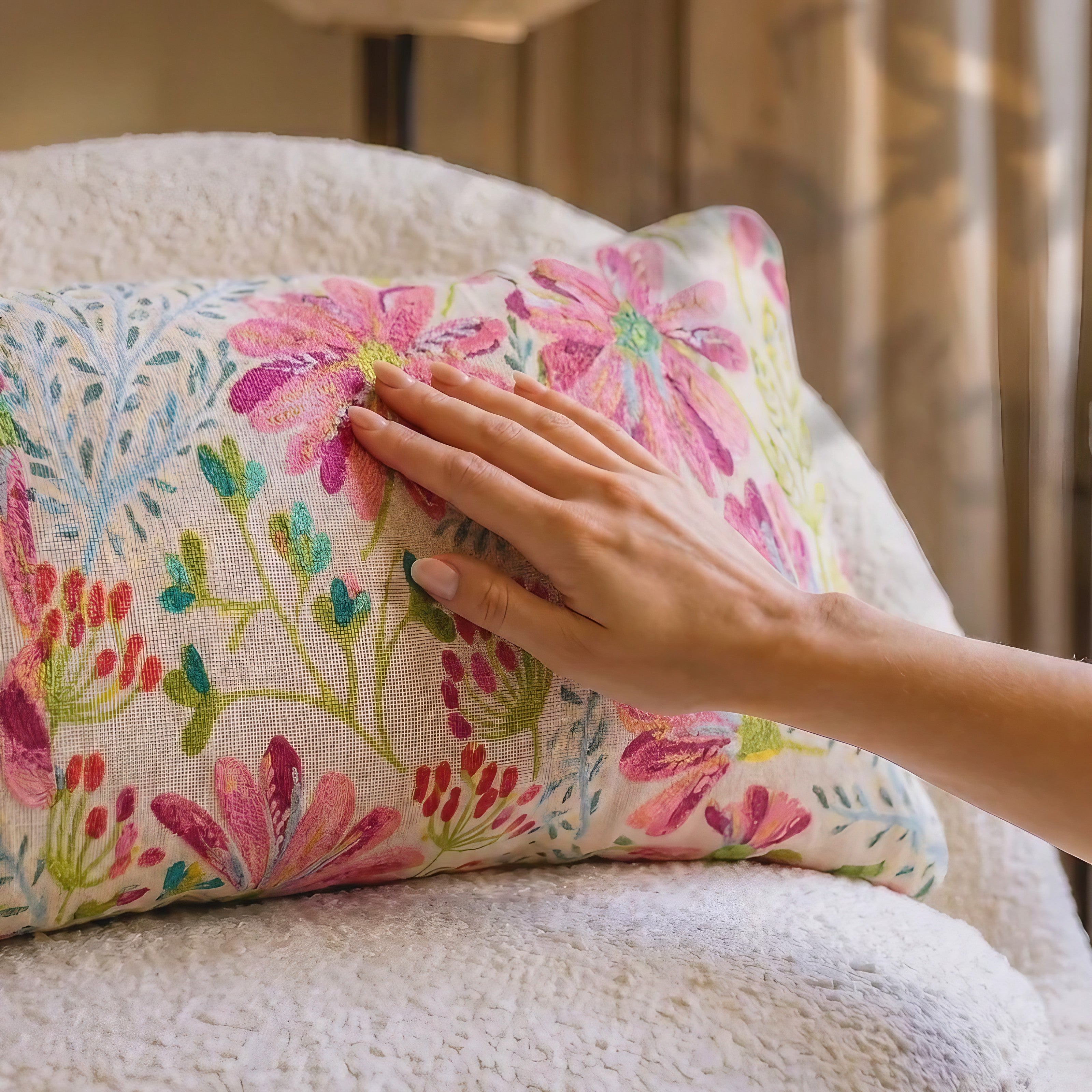 Pink Meadow Lumbar Cushion