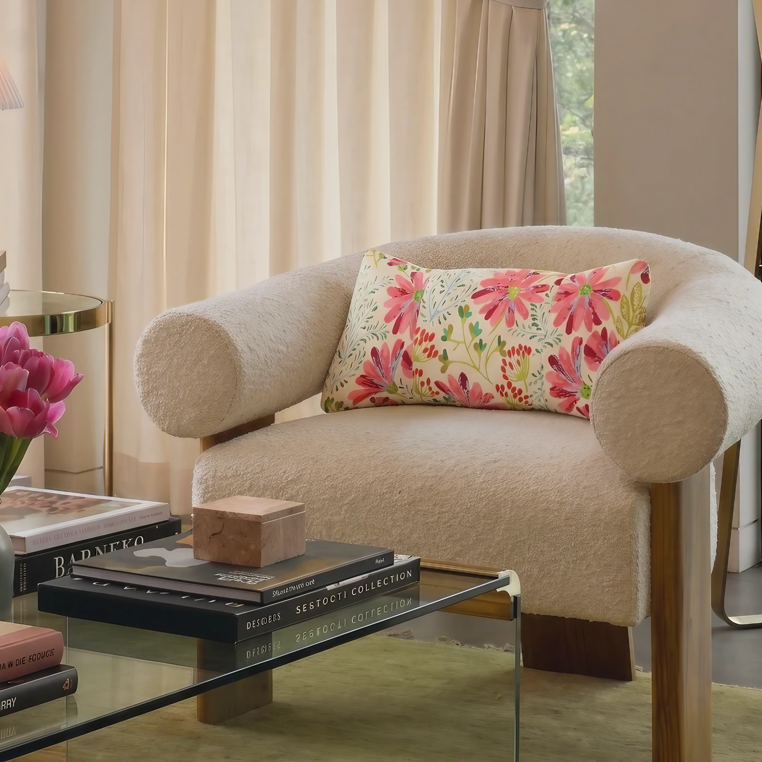 Pink Meadow Lumbar Cushion