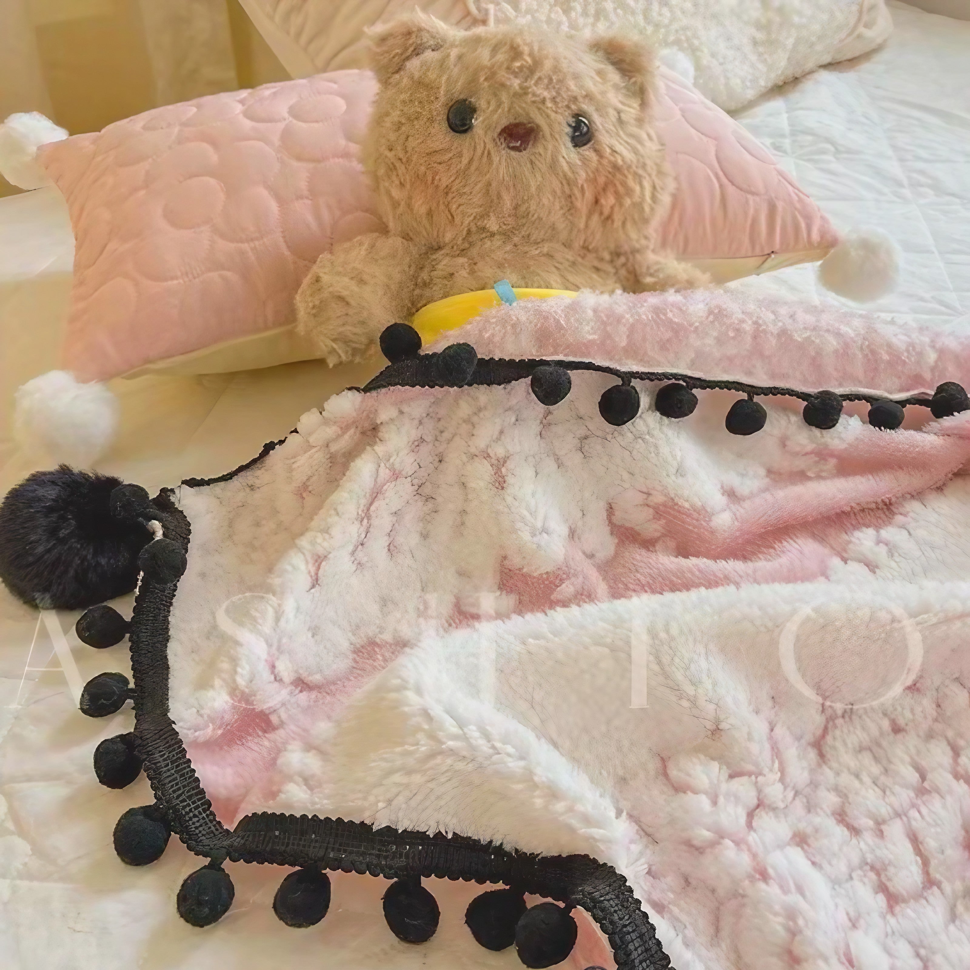 Pink Pompom Fluffy Blanket