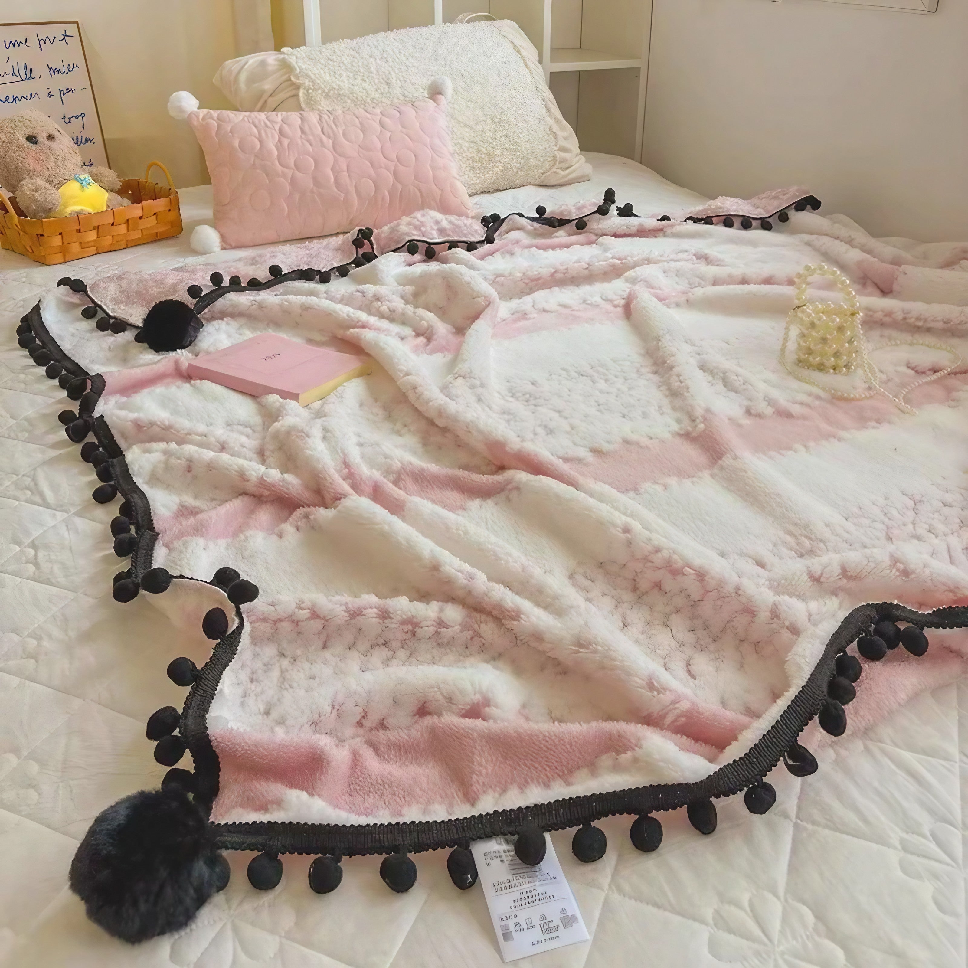 Pink Pompom Fluffy Blanket