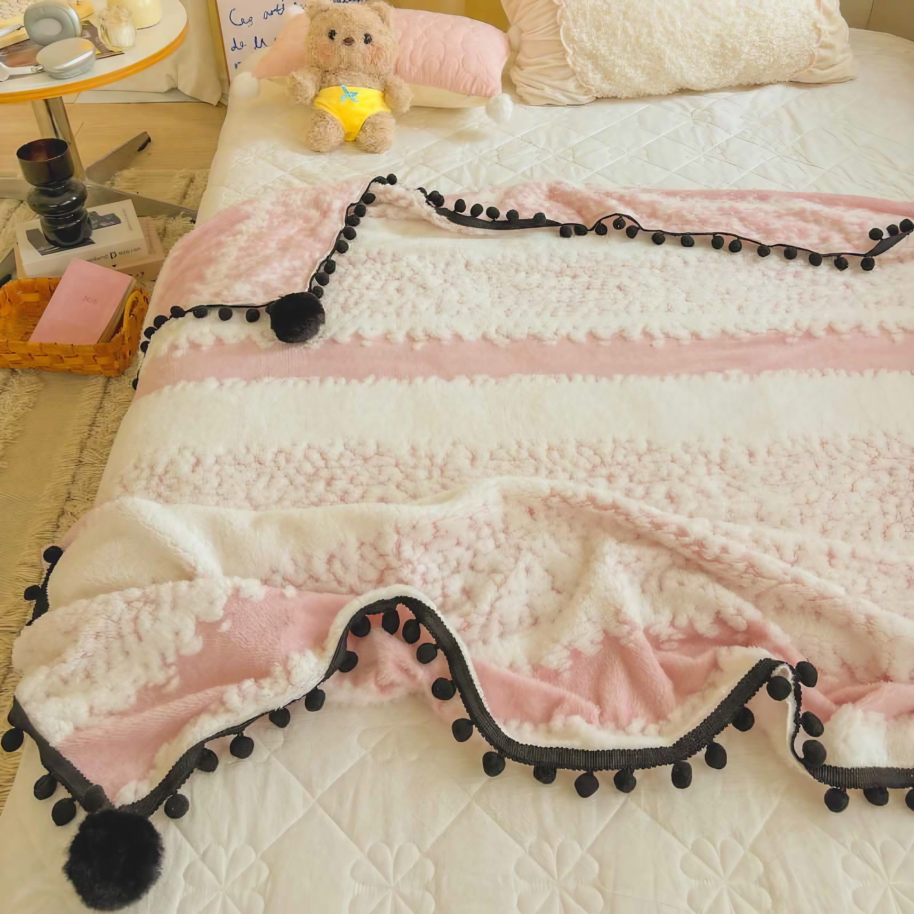 Pink Pompom Fluffy Blanket