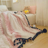 Pink Pompom Fluffy Blanket