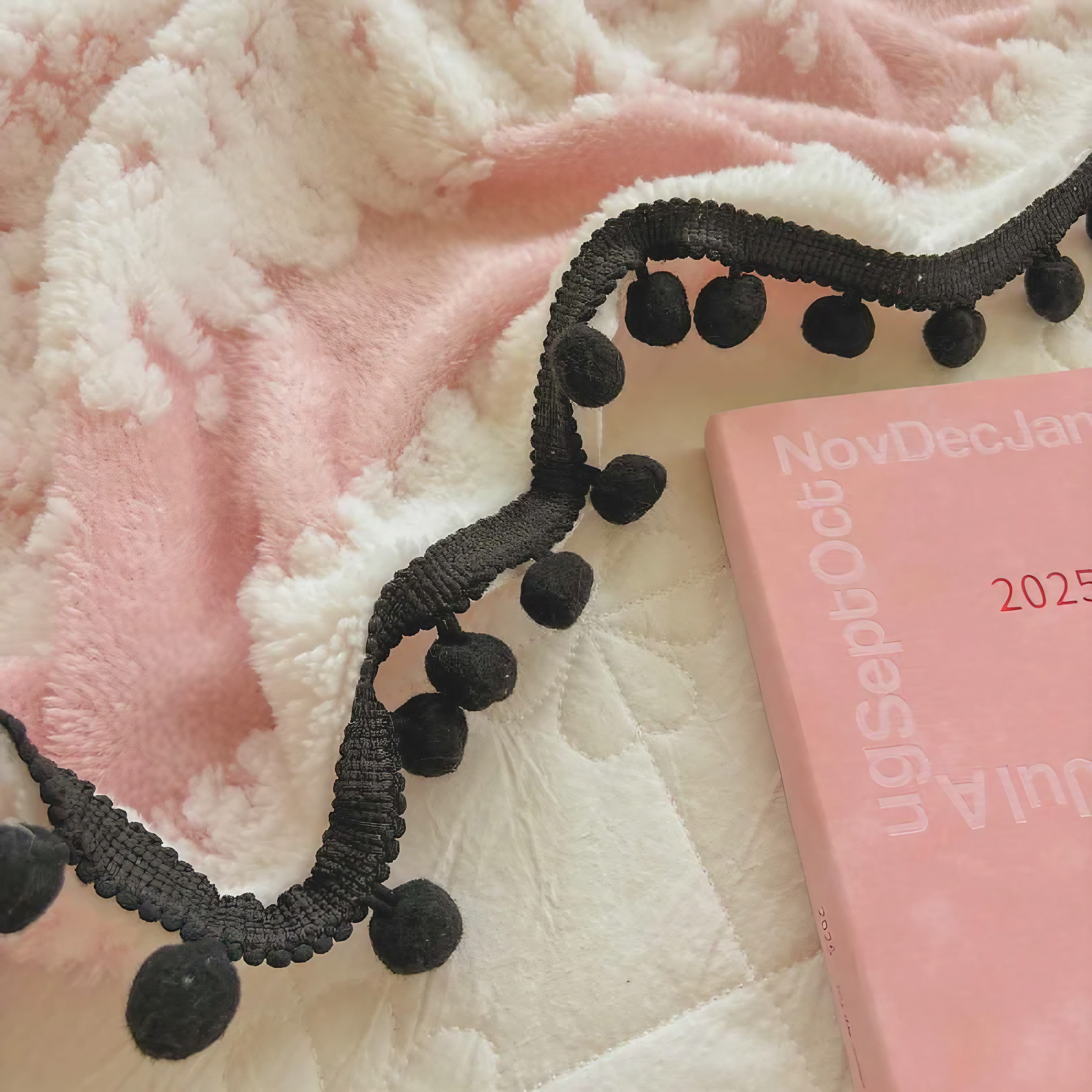Pink Pompom Fluffy Blanket