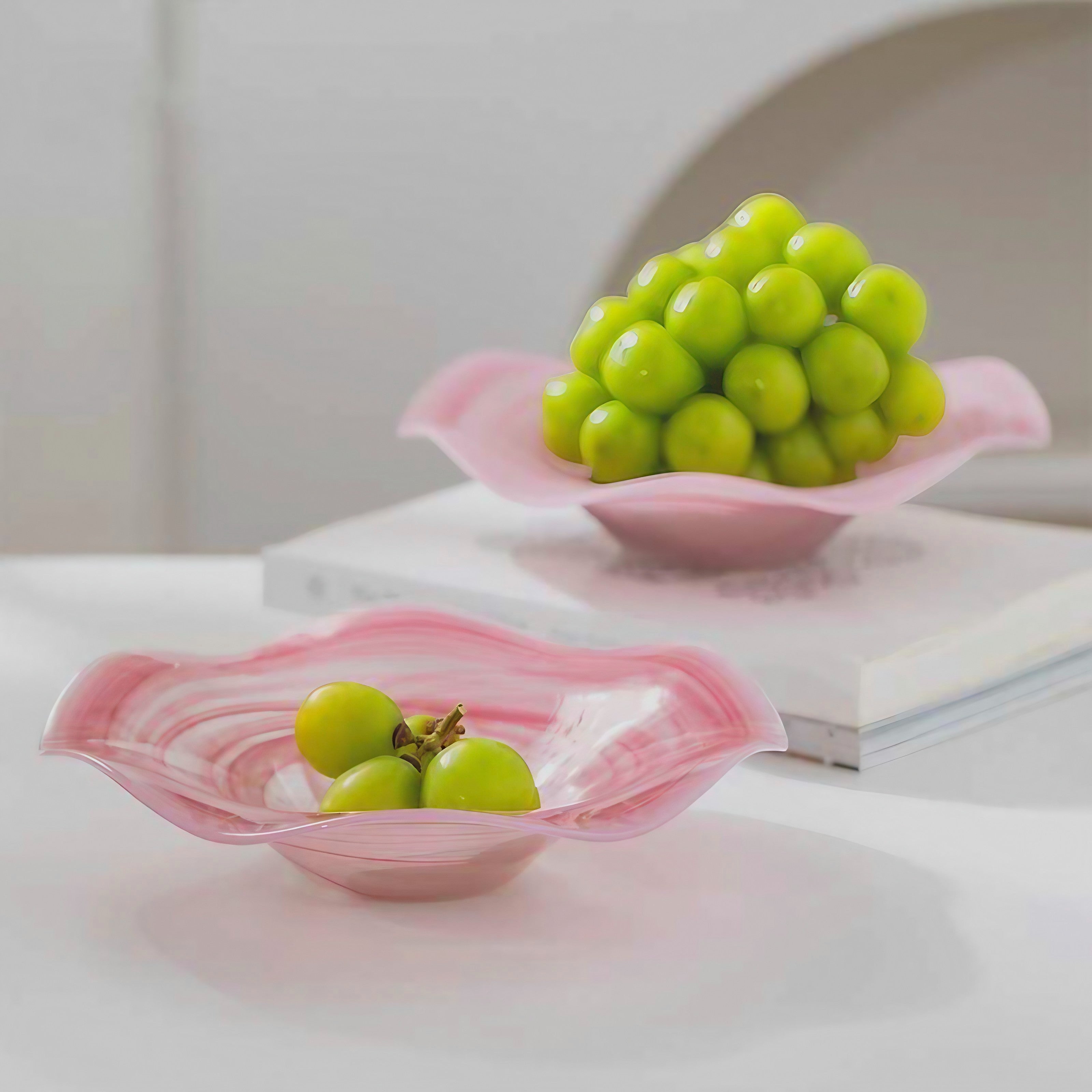 Pink Swirl Scalloped Glass Bowl