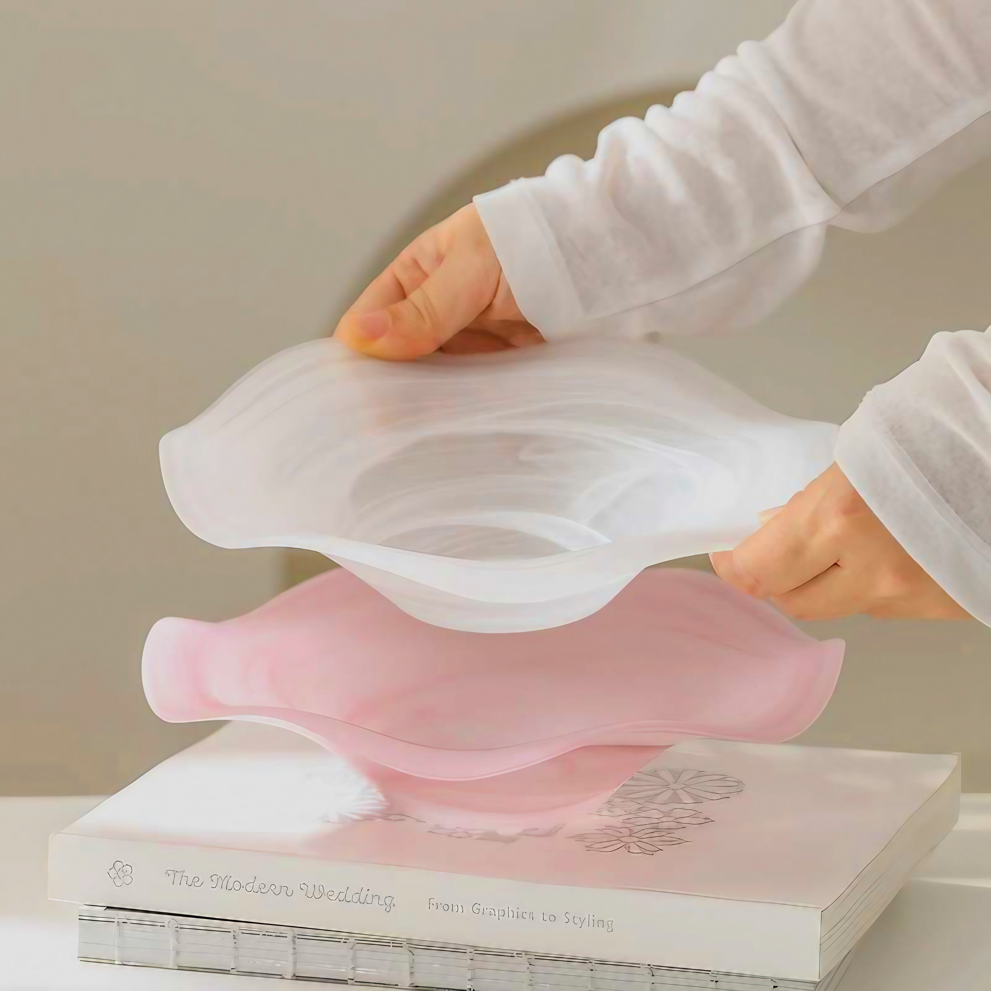 Pink Swirl Scalloped Glass Bowl