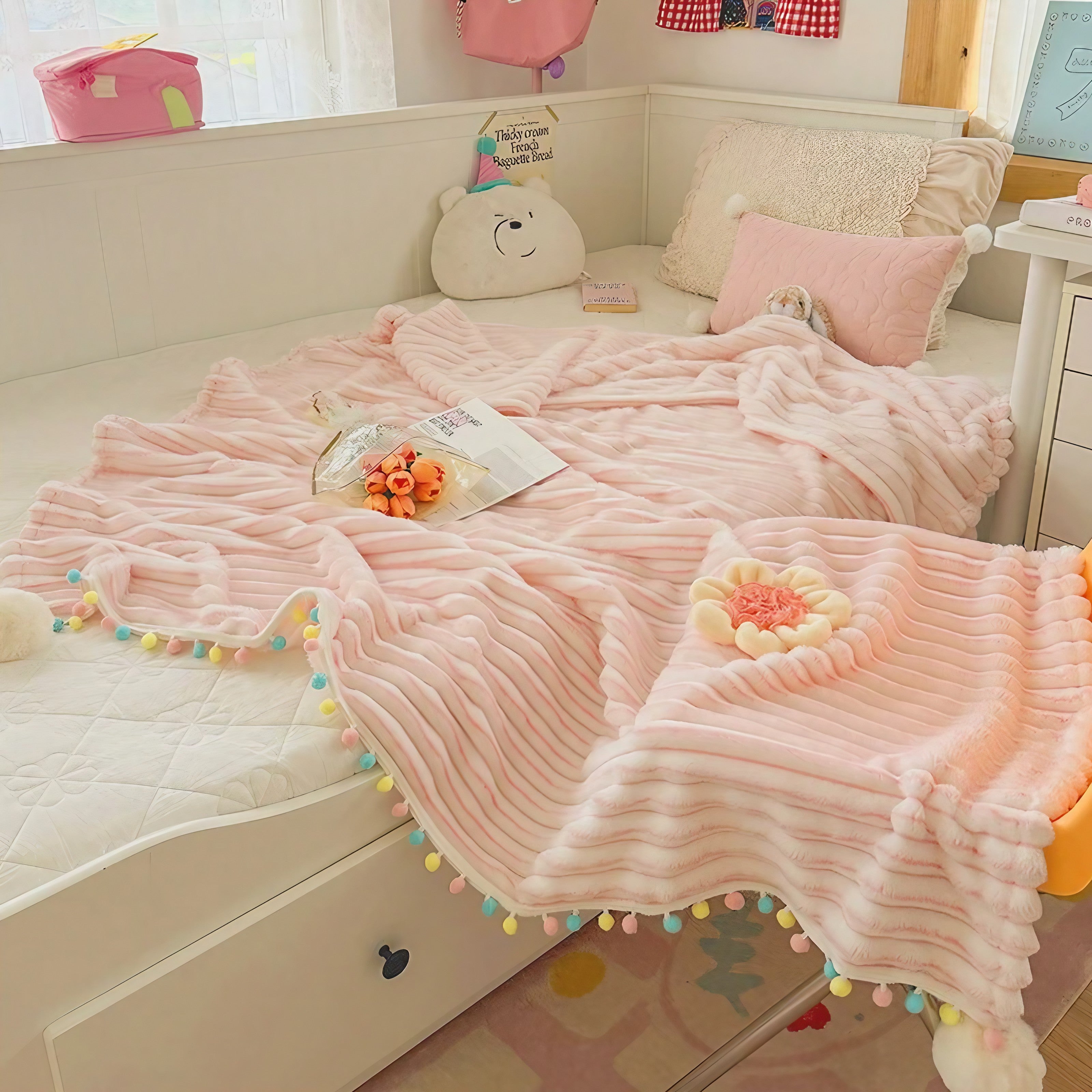 Rainbow Pompom Blankets