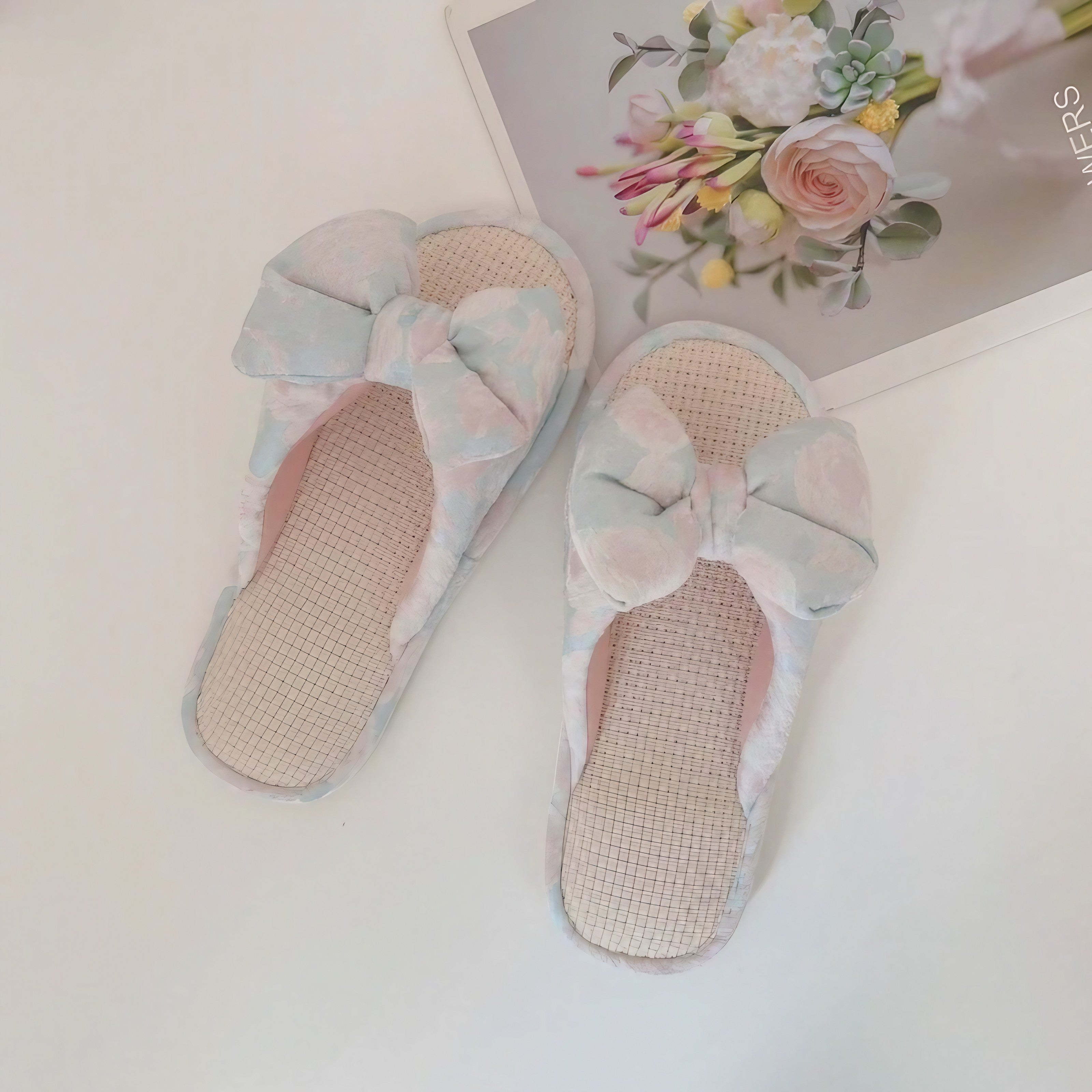 Puffy Pastel Bow Slippers