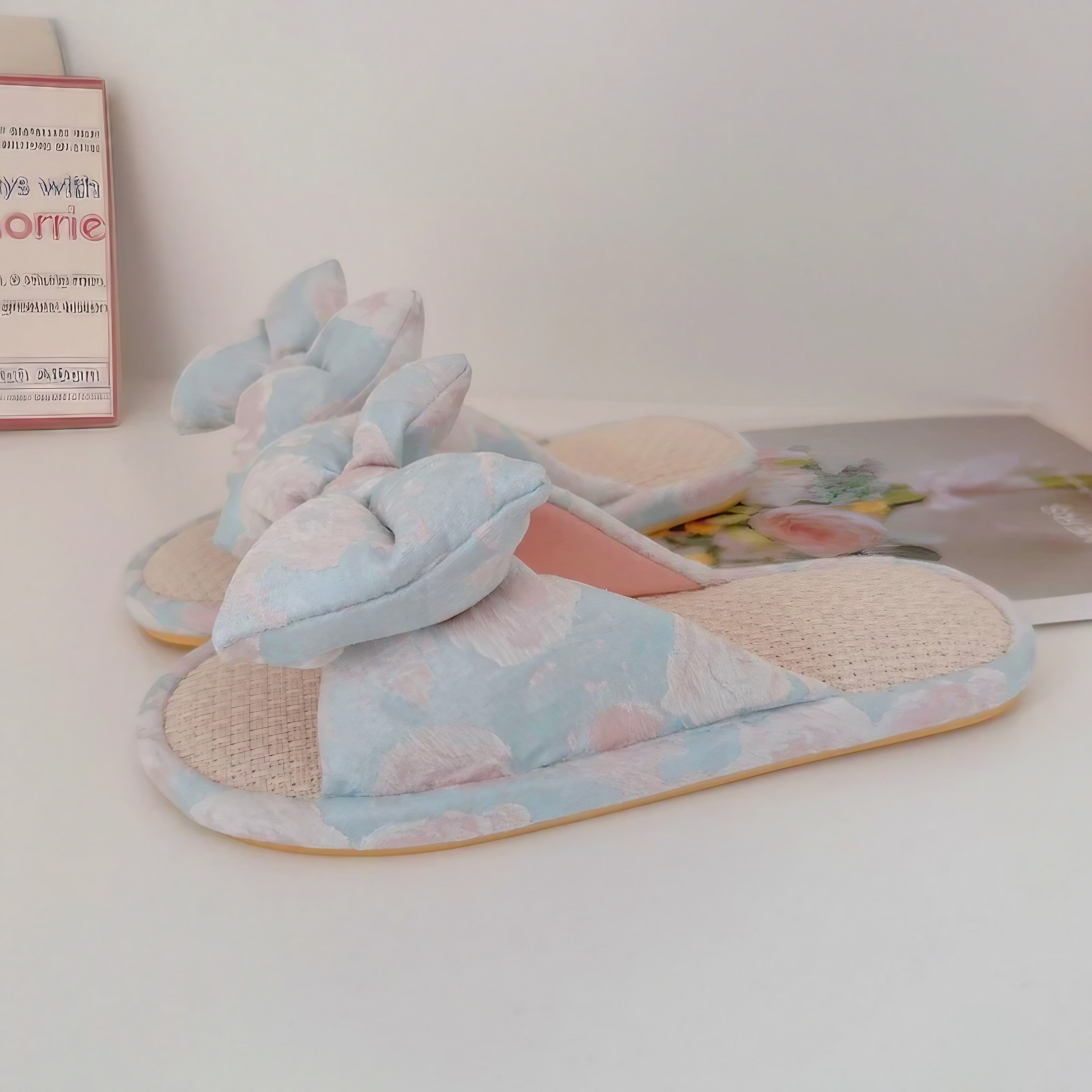 Puffy Pastel Bow Slippers