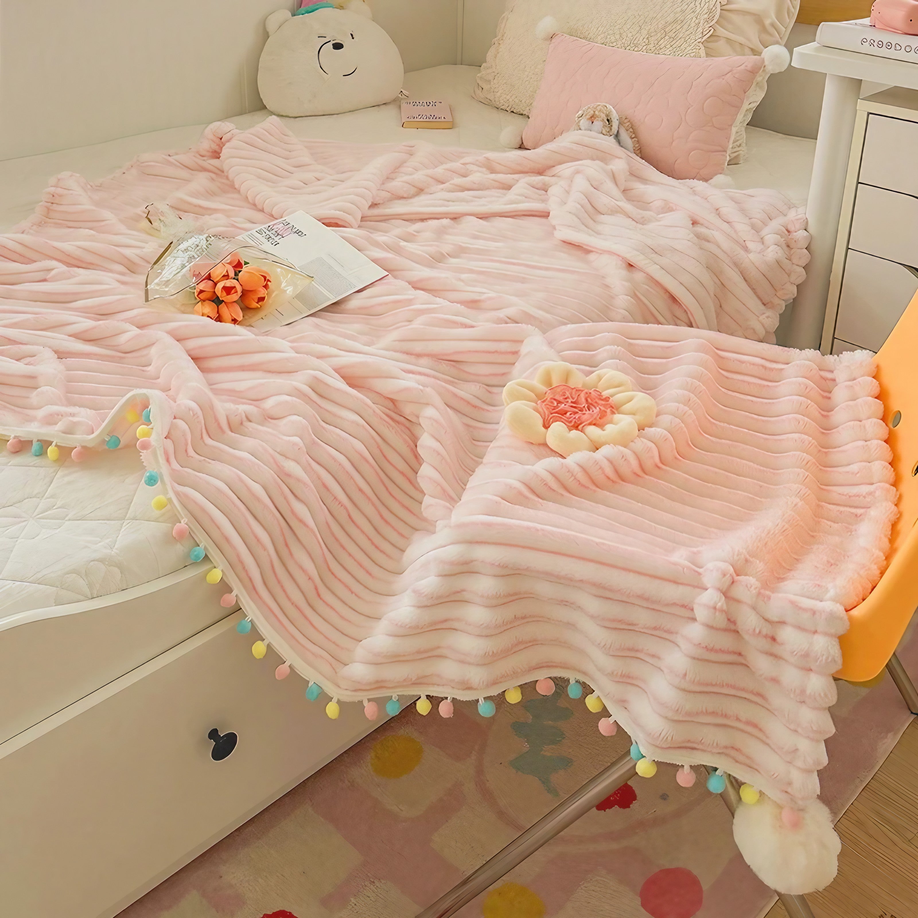 Rainbow Pompom Blankets
