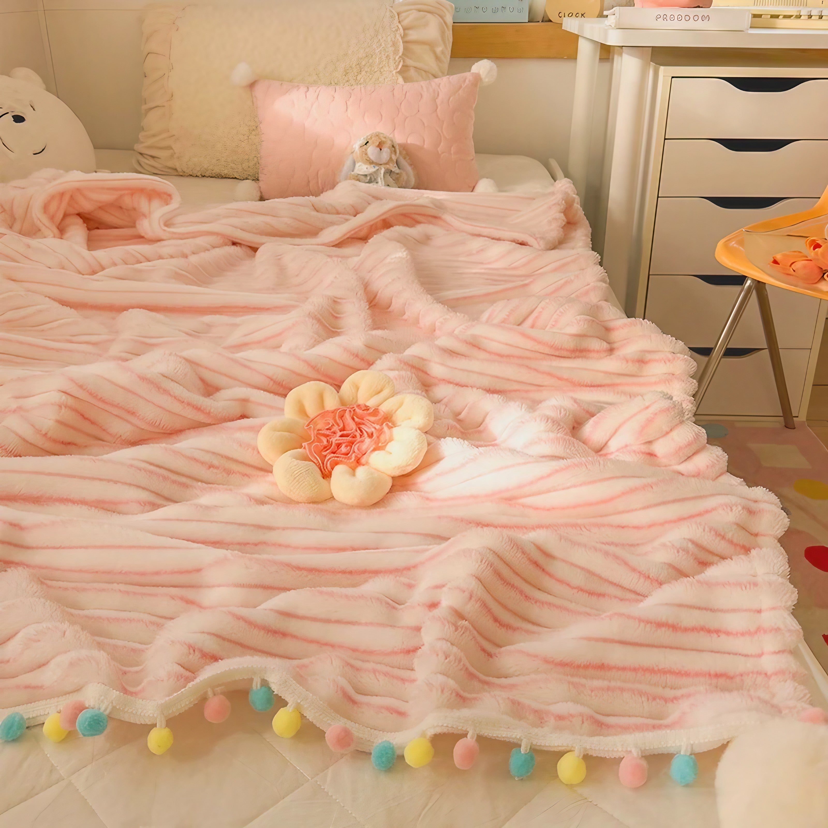 Rainbow Pompom Blankets