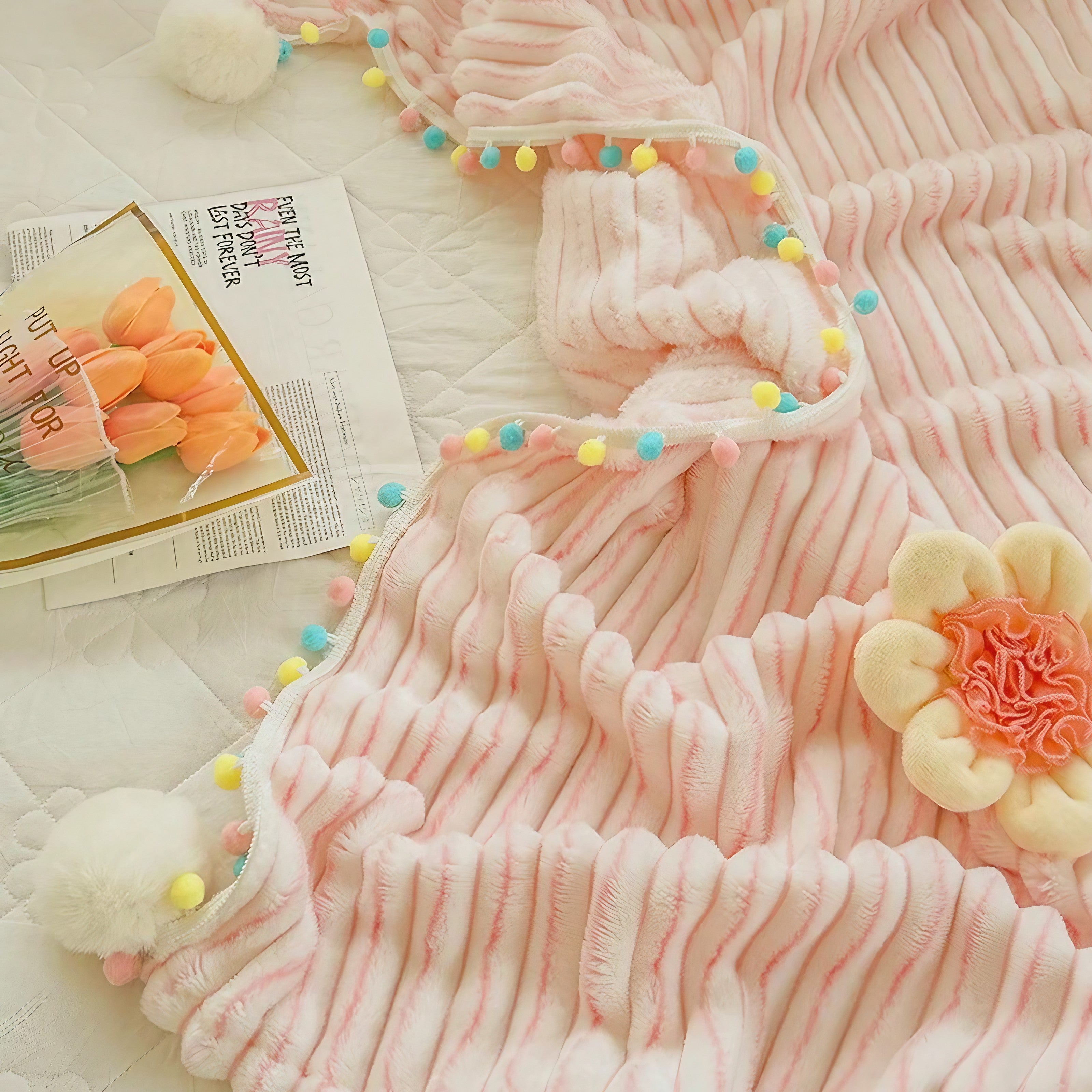Rainbow Pompom Blankets