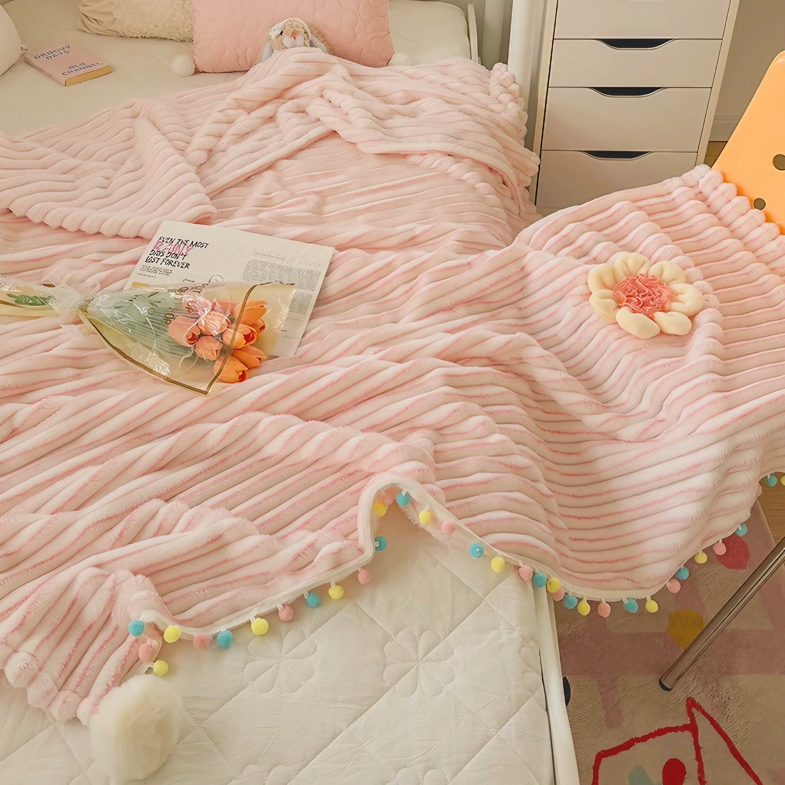 Rainbow Pompom Blankets