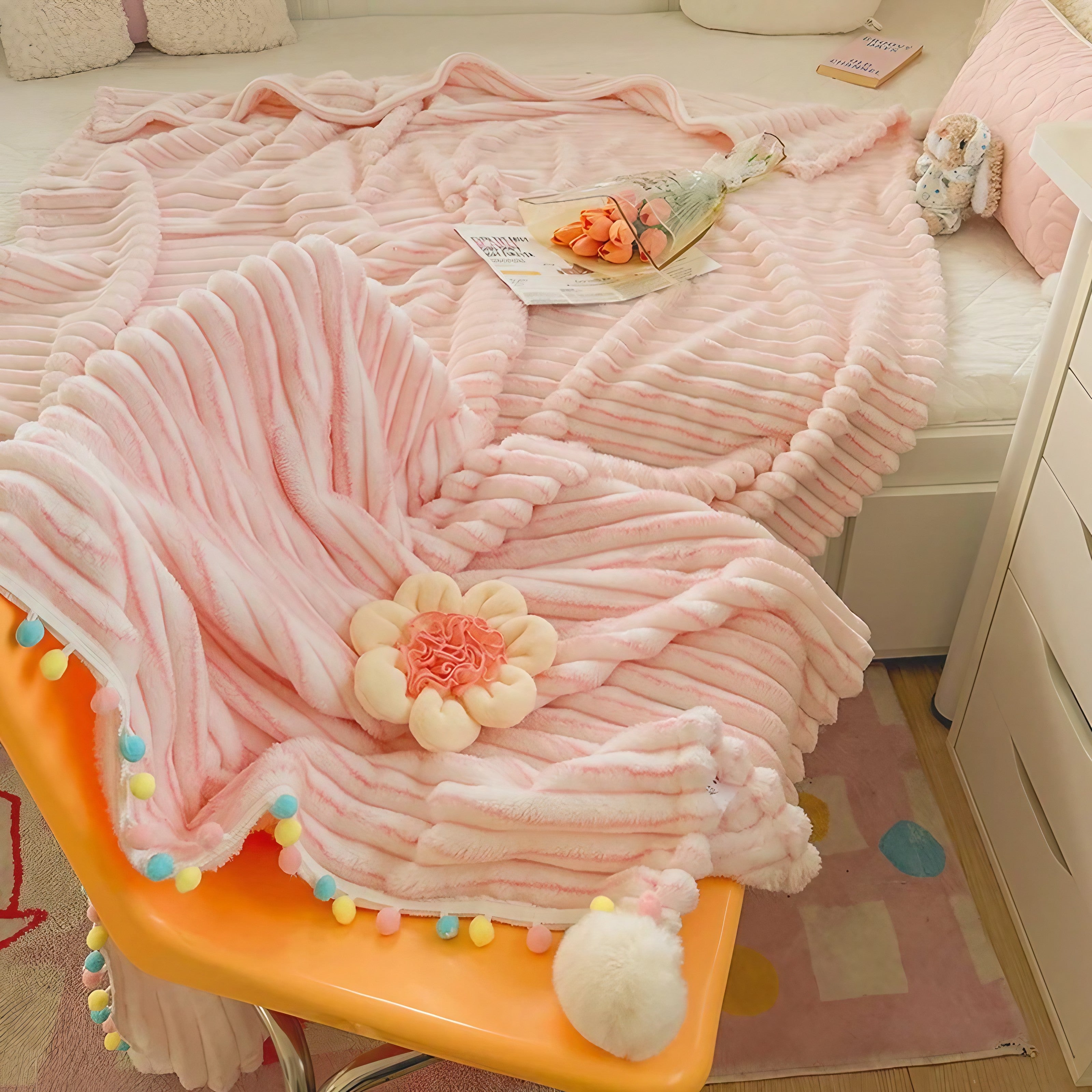 Rainbow Pompom Blankets