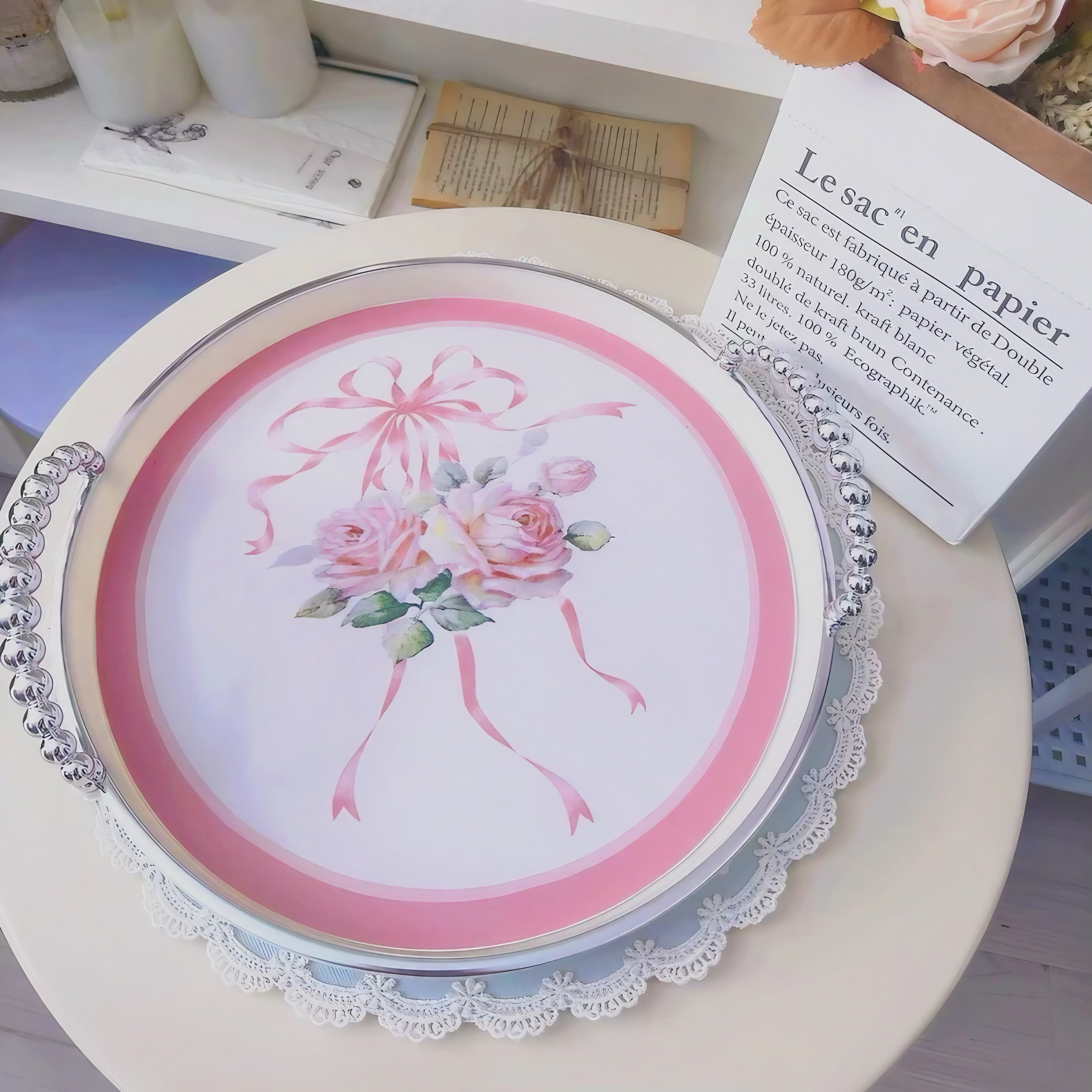 Rosy Lace Serving Tray