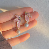 Rose Leaf Pearl Earrings