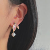 Rose Leaf Pearl Earrings