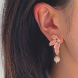 Rose Leaf Pearl Earrings