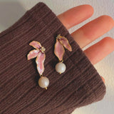 Rose Leaf Pearl Earrings