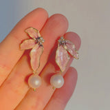 Rose Leaf Pearl Earrings