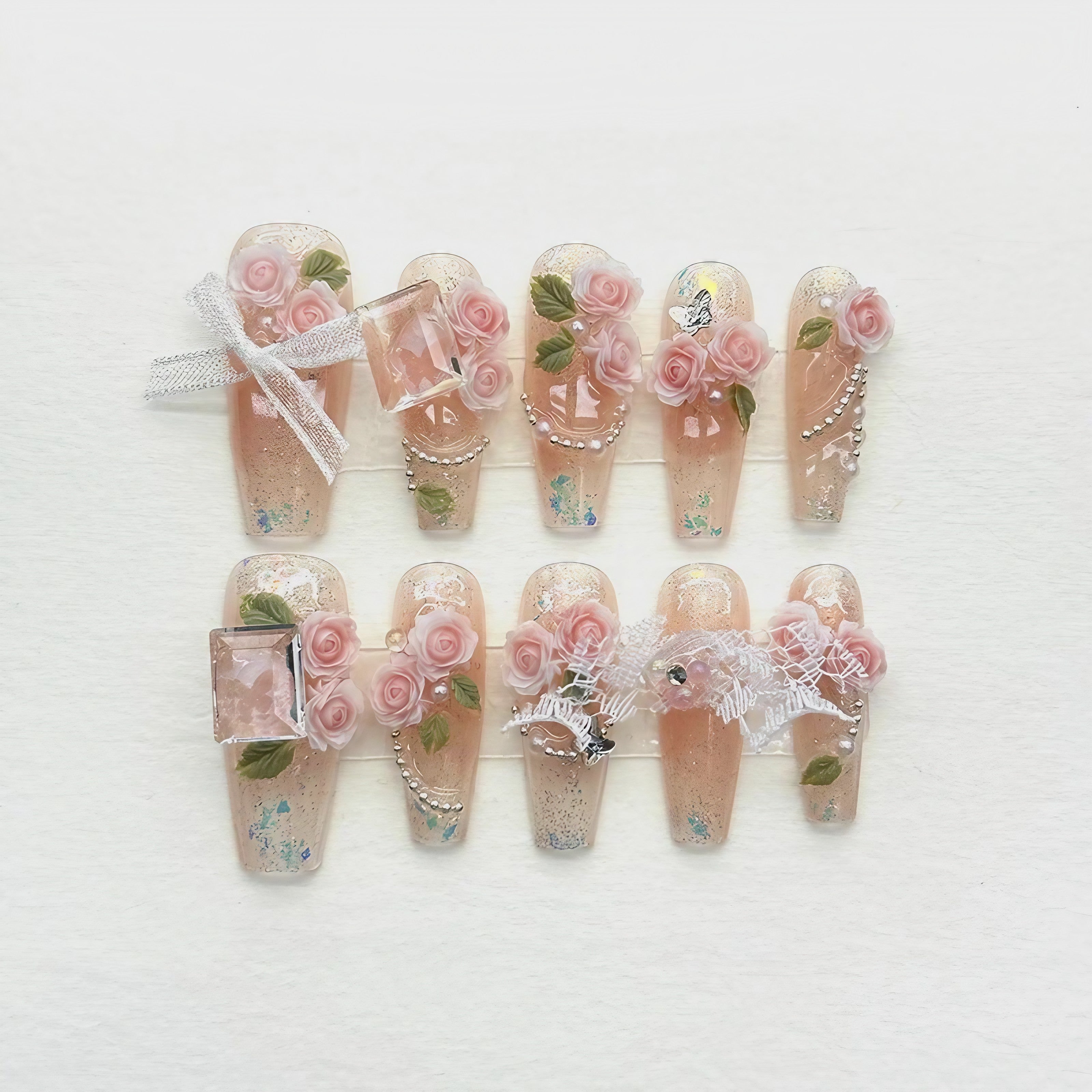 Rosy Lace Garden Nails