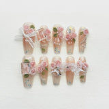 Rosy Lace Garden Nails