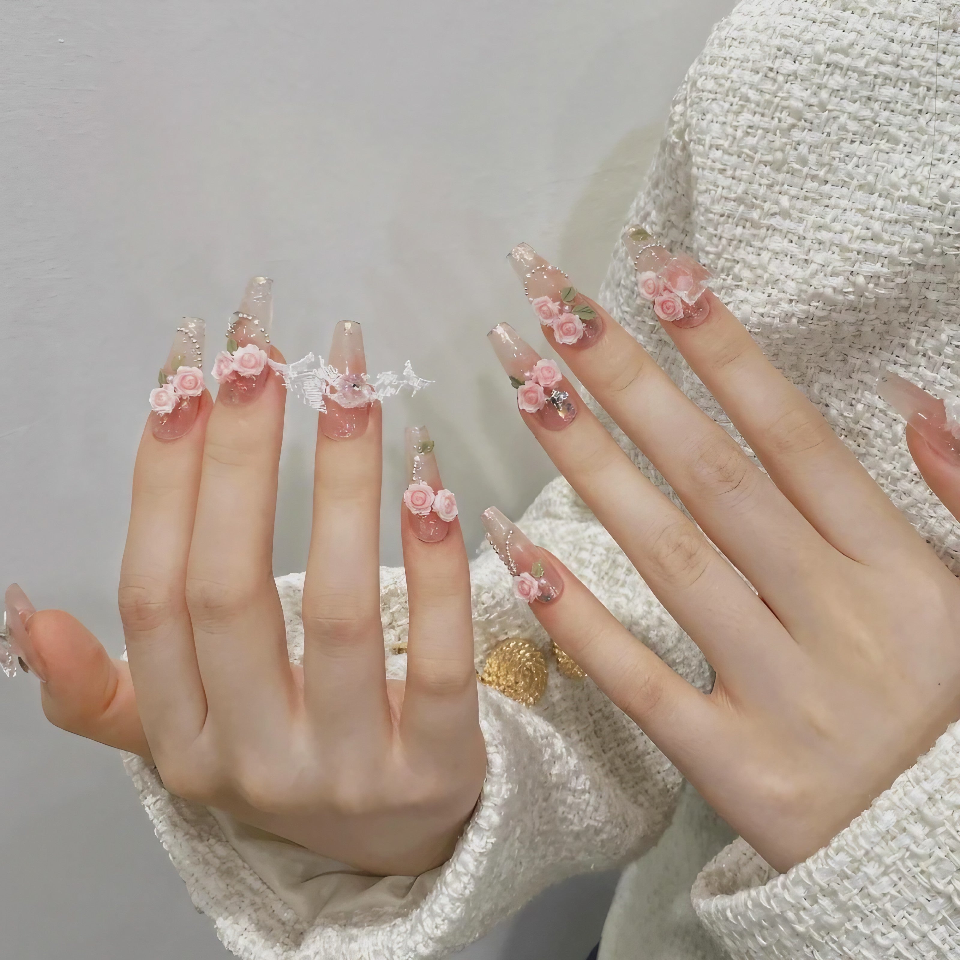 Rosy Lace Garden Nails