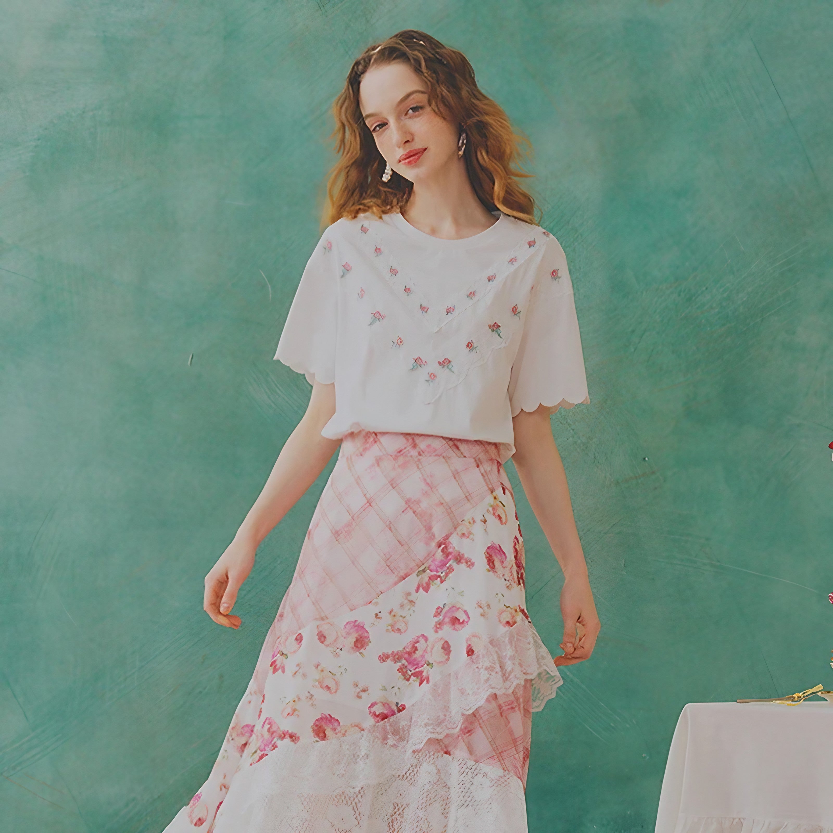 Rosy Patchwork Lace Skirt