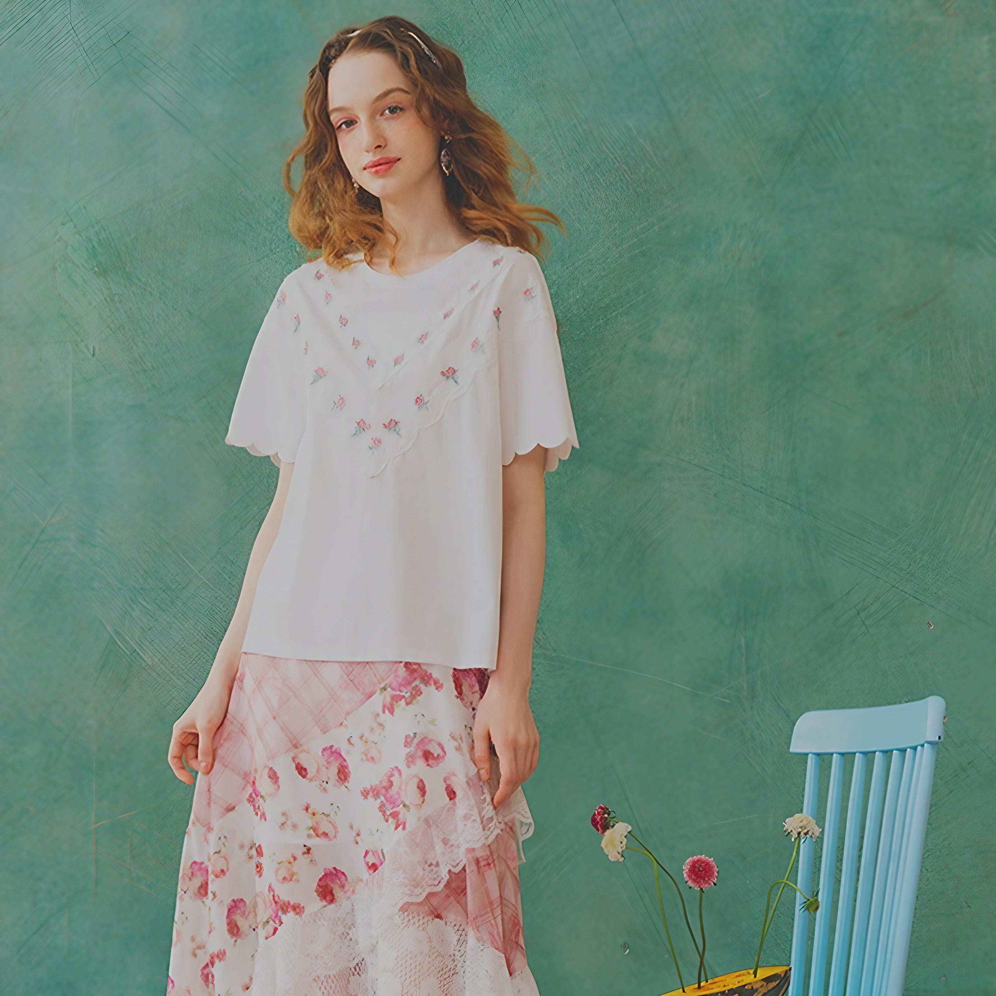 Rosy Patchwork Lace Skirt