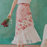 Rosy Patchwork Lace Skirt