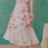 Rosy Patchwork Lace Skirt