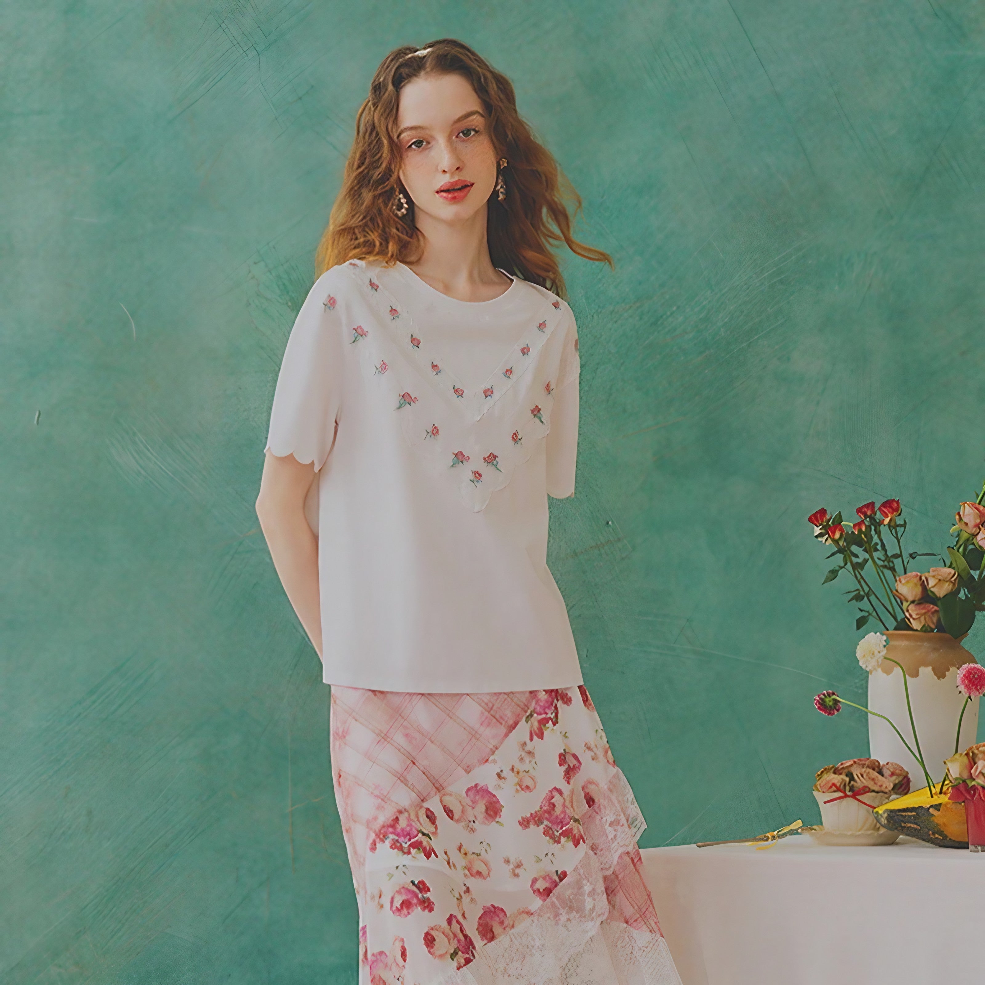 Rosy Patchwork Lace Skirt