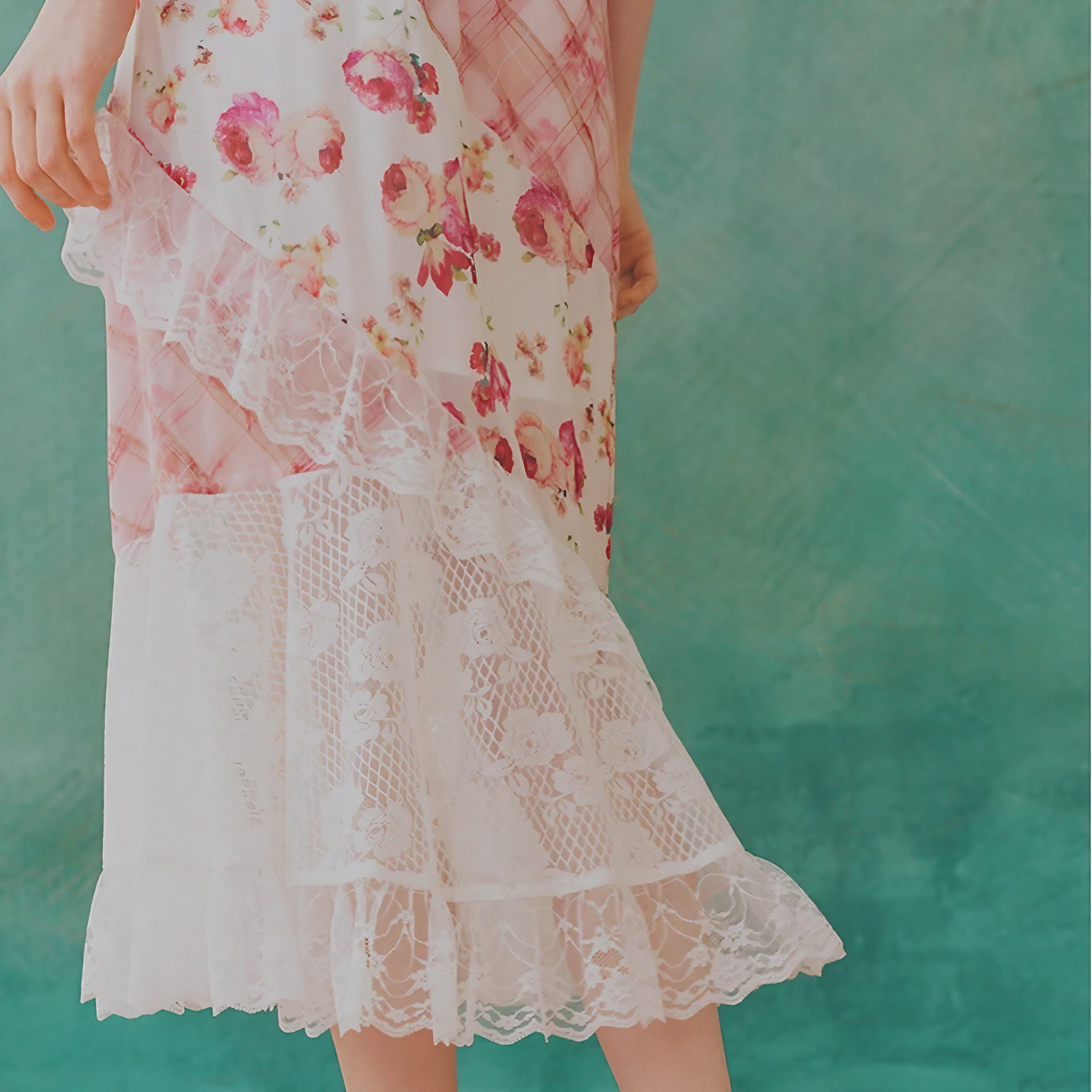 Rosy Patchwork Lace Skirt