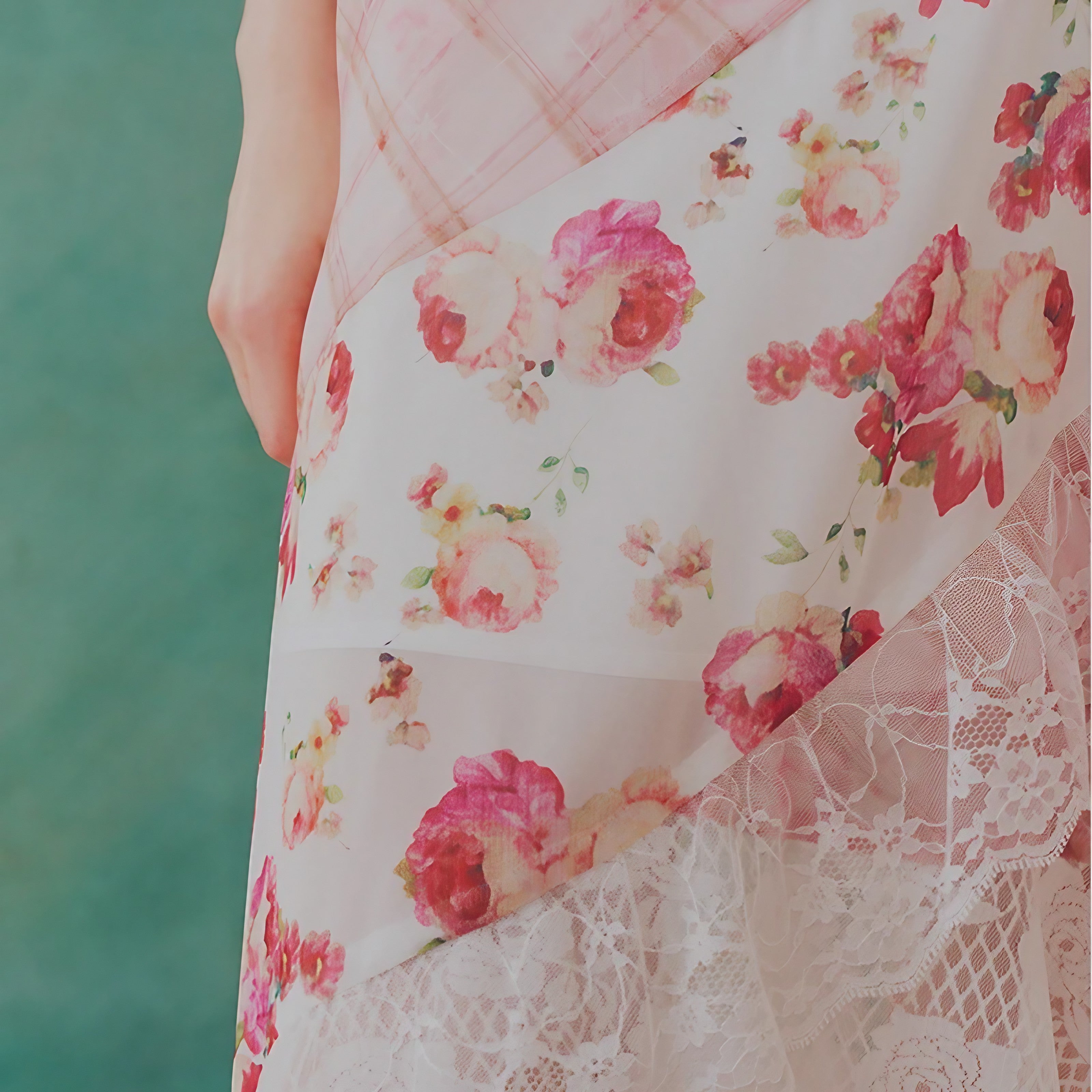 Rosy Patchwork Lace Skirt