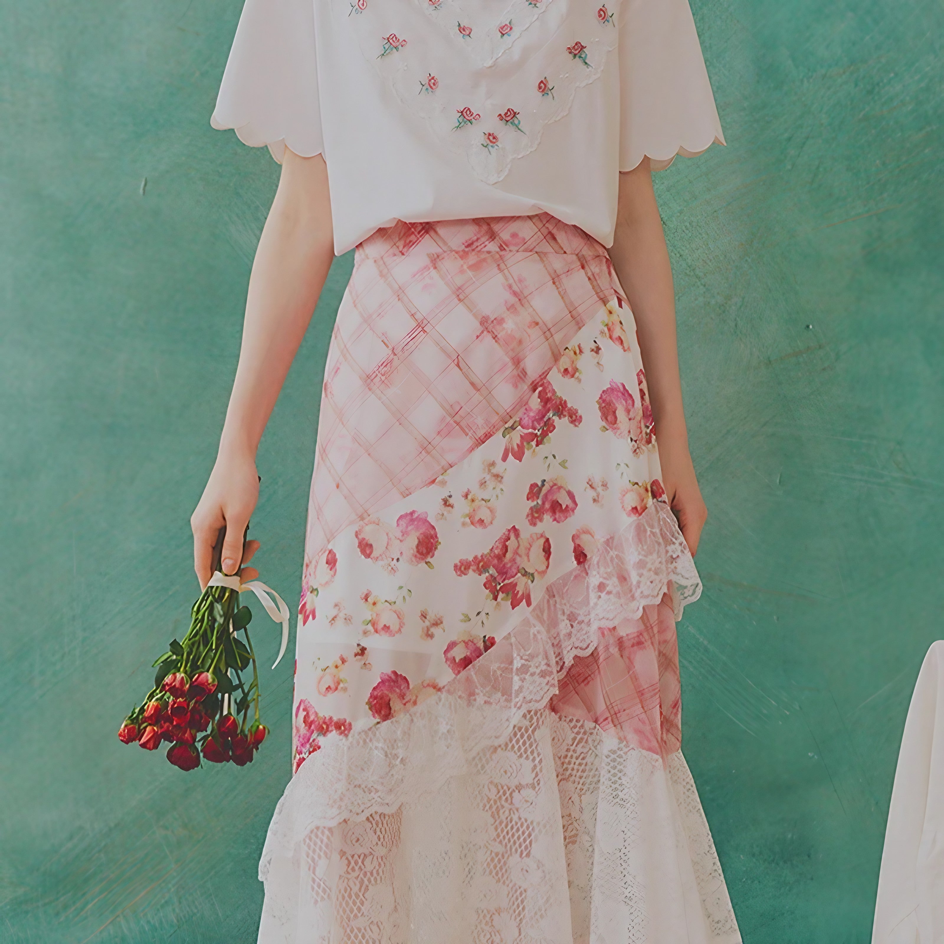 Rosy Patchwork Lace Skirt