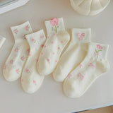 Rosy Ribbon Garden Socks