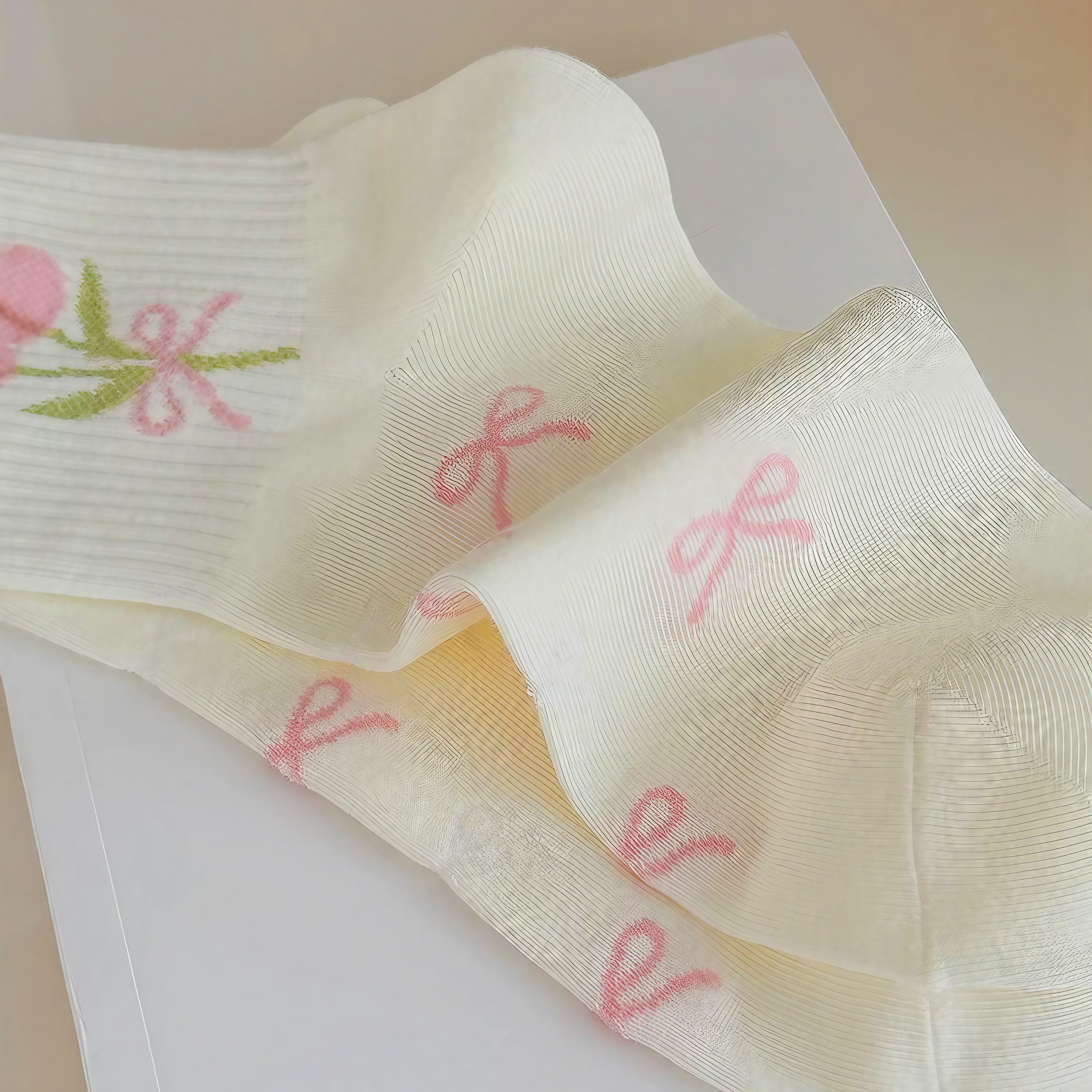 Rosy Ribbon Garden Socks