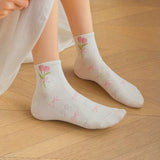 Rosy Ribbon Garden Socks