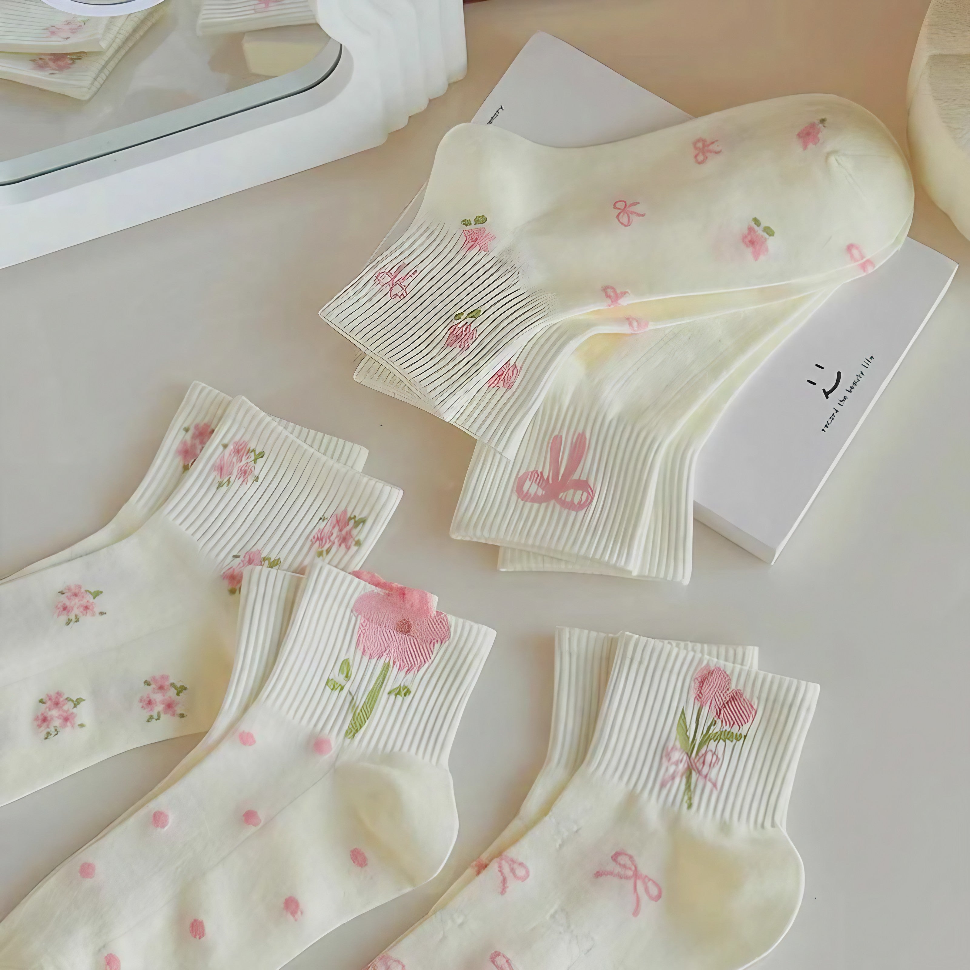 Rosy Ribbon Garden Socks