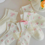 Rosy Ribbon Garden Socks