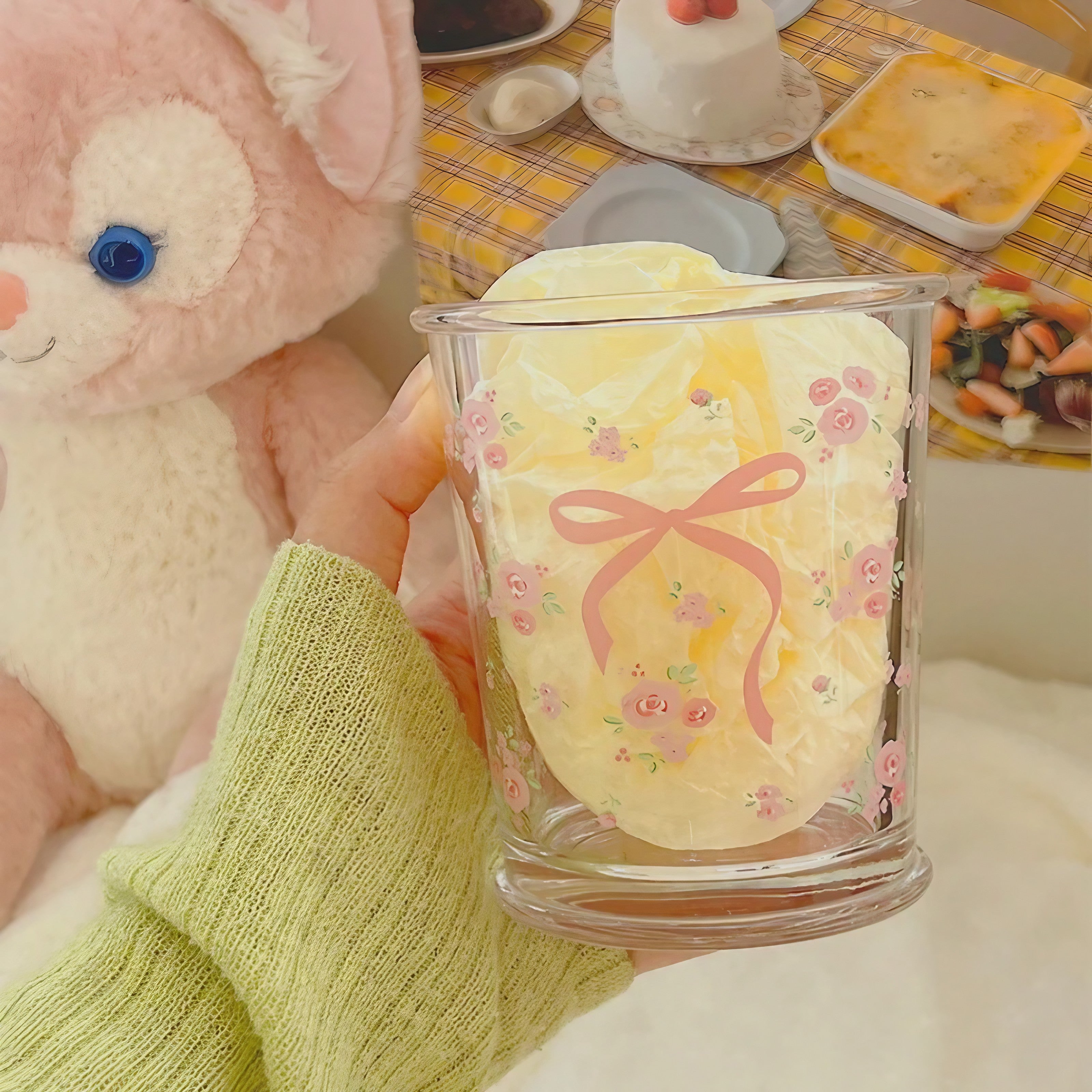 Rosy Ribbon Glass Mugs