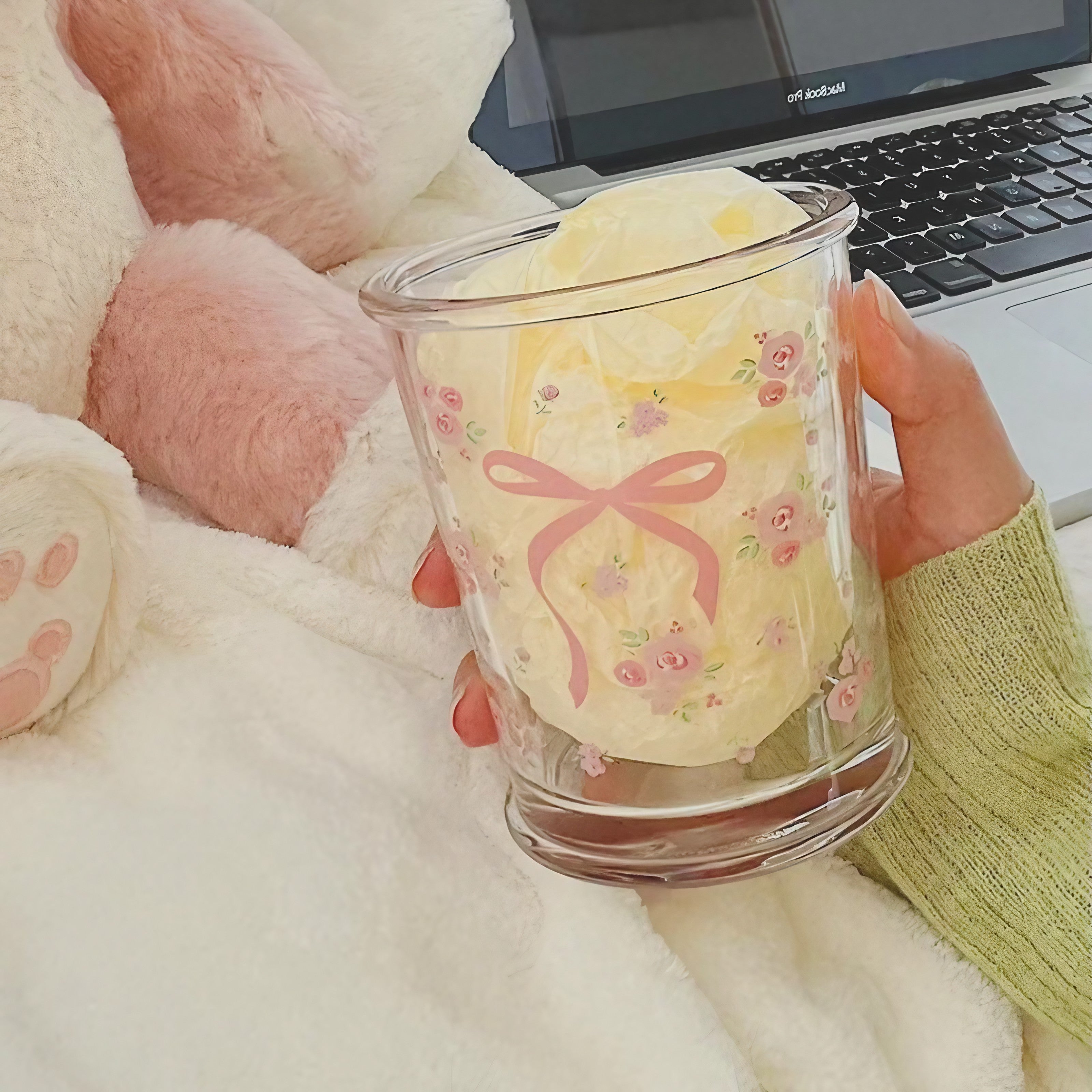 Rosy Ribbon Glass Mugs