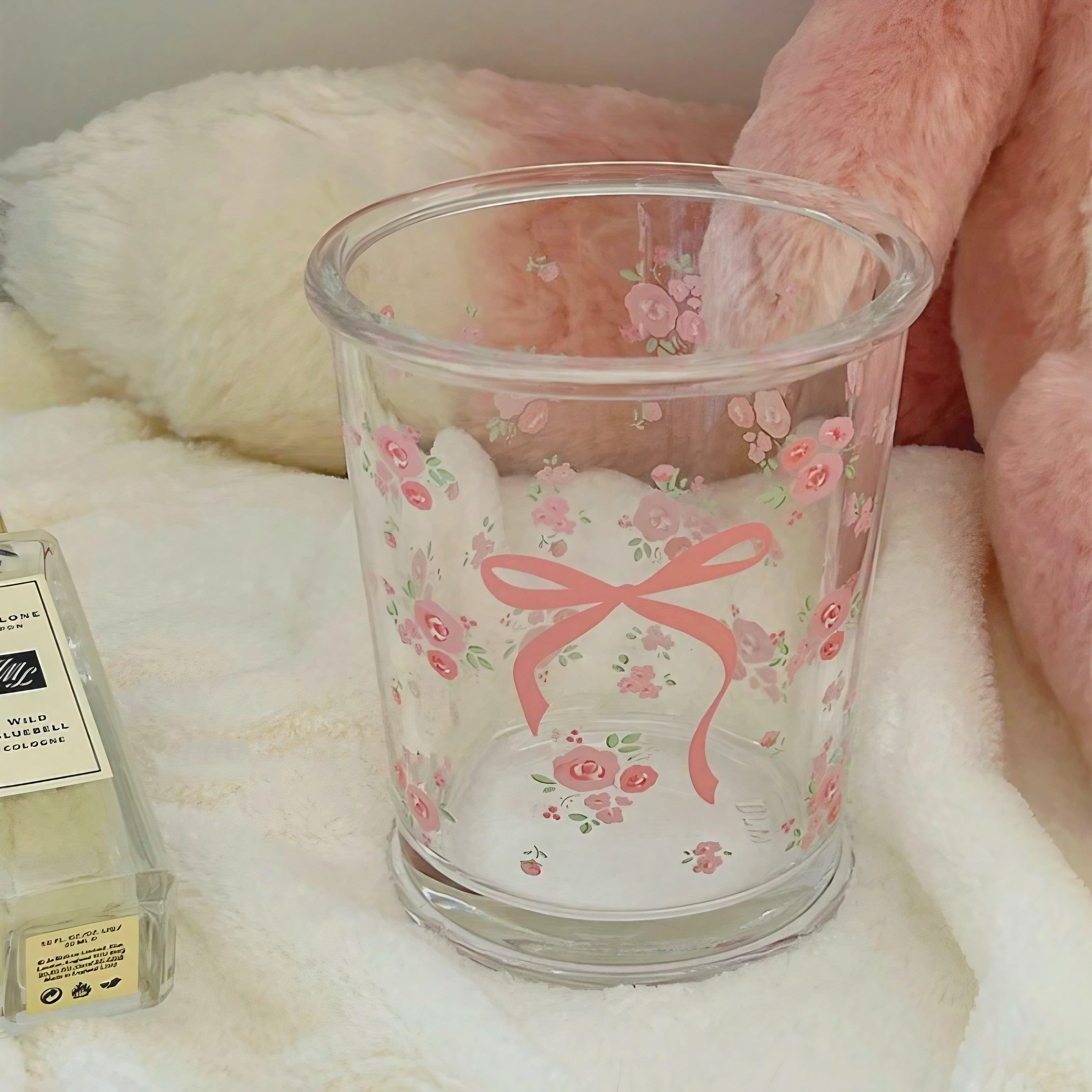 Rosy Ribbon Glass Mugs