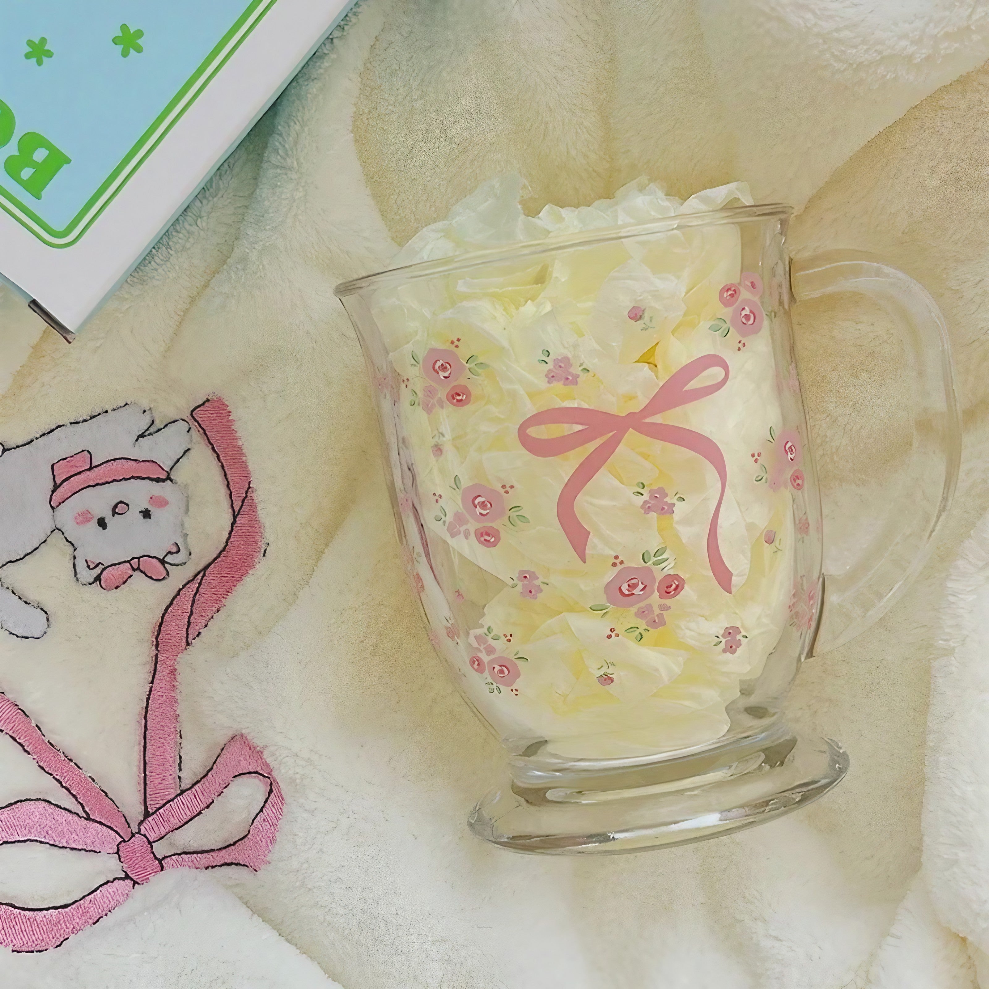 Rosy Ribbon Glass Mugs