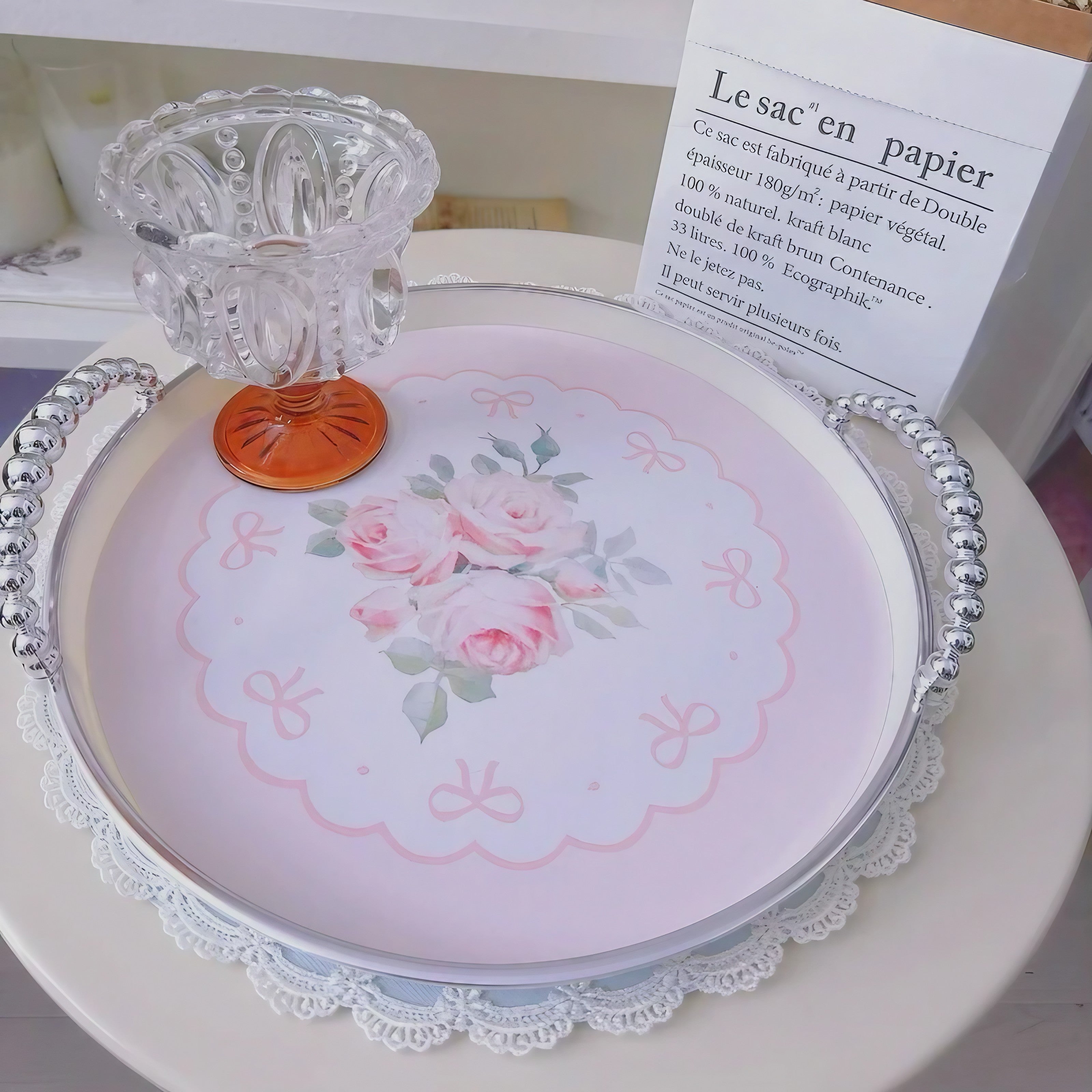 Rosy Lace Serving Tray
