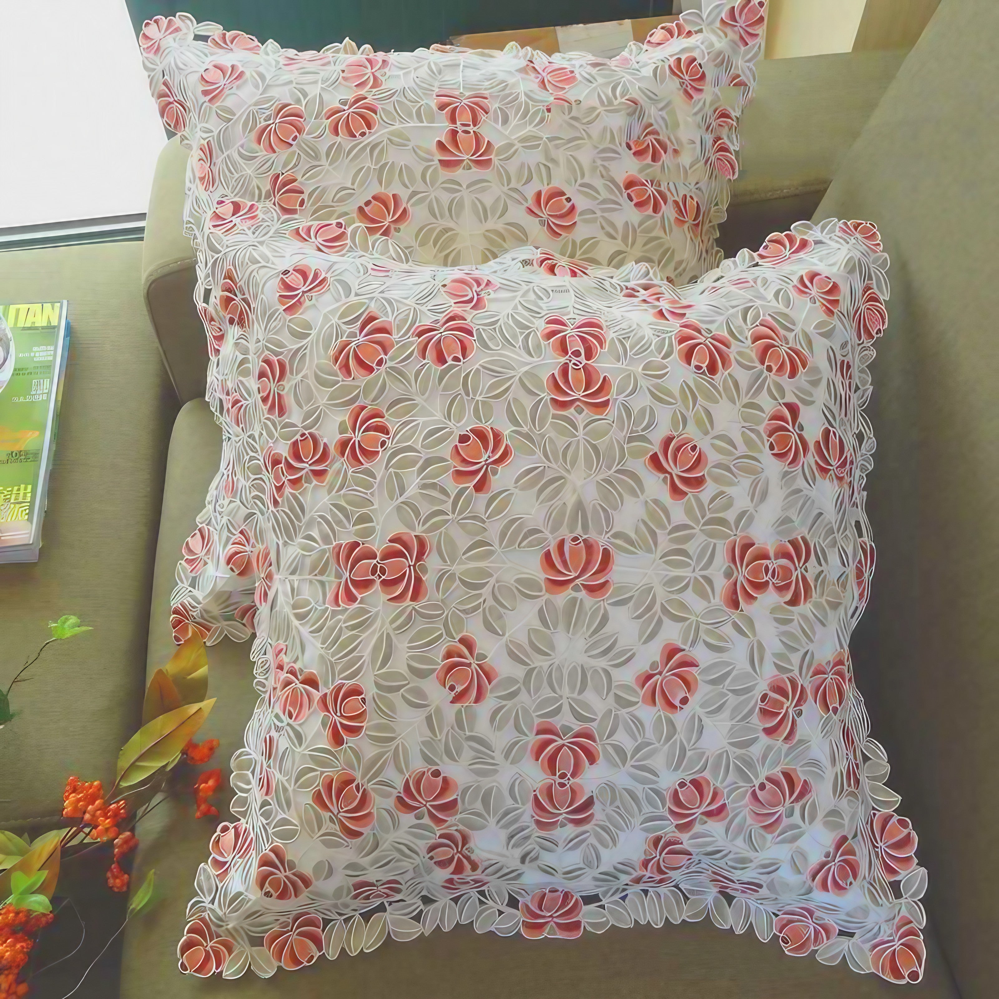 Victorian Rose Lace Cushion Covers